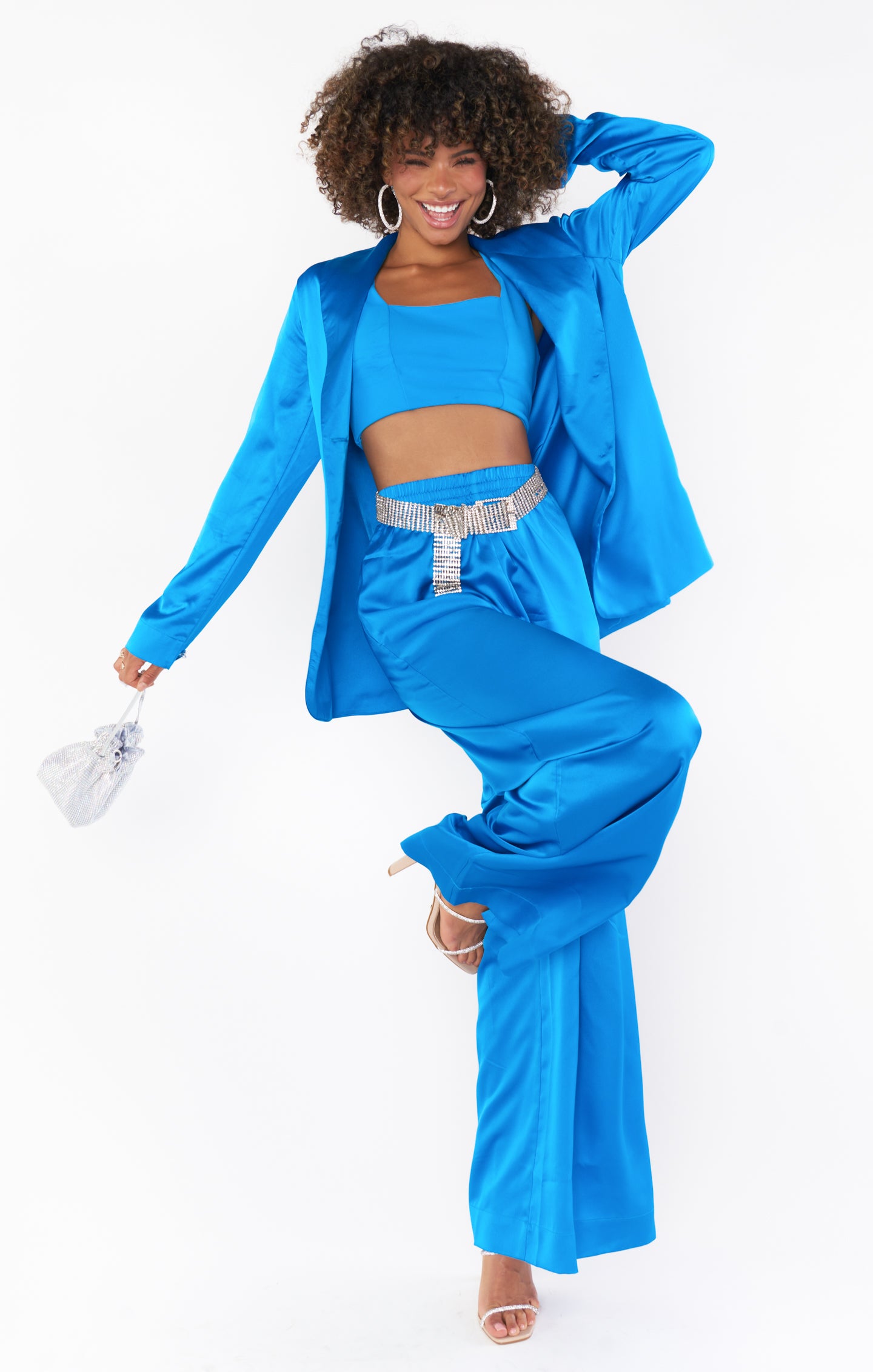 Blue Satin Blazer for Women – Luxe Felix Oversized Fit