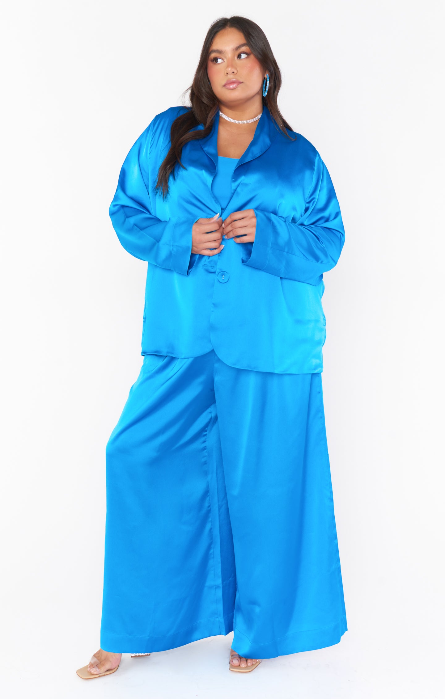 Blue Satin Blazer for Women – Luxe Felix Oversized Fit