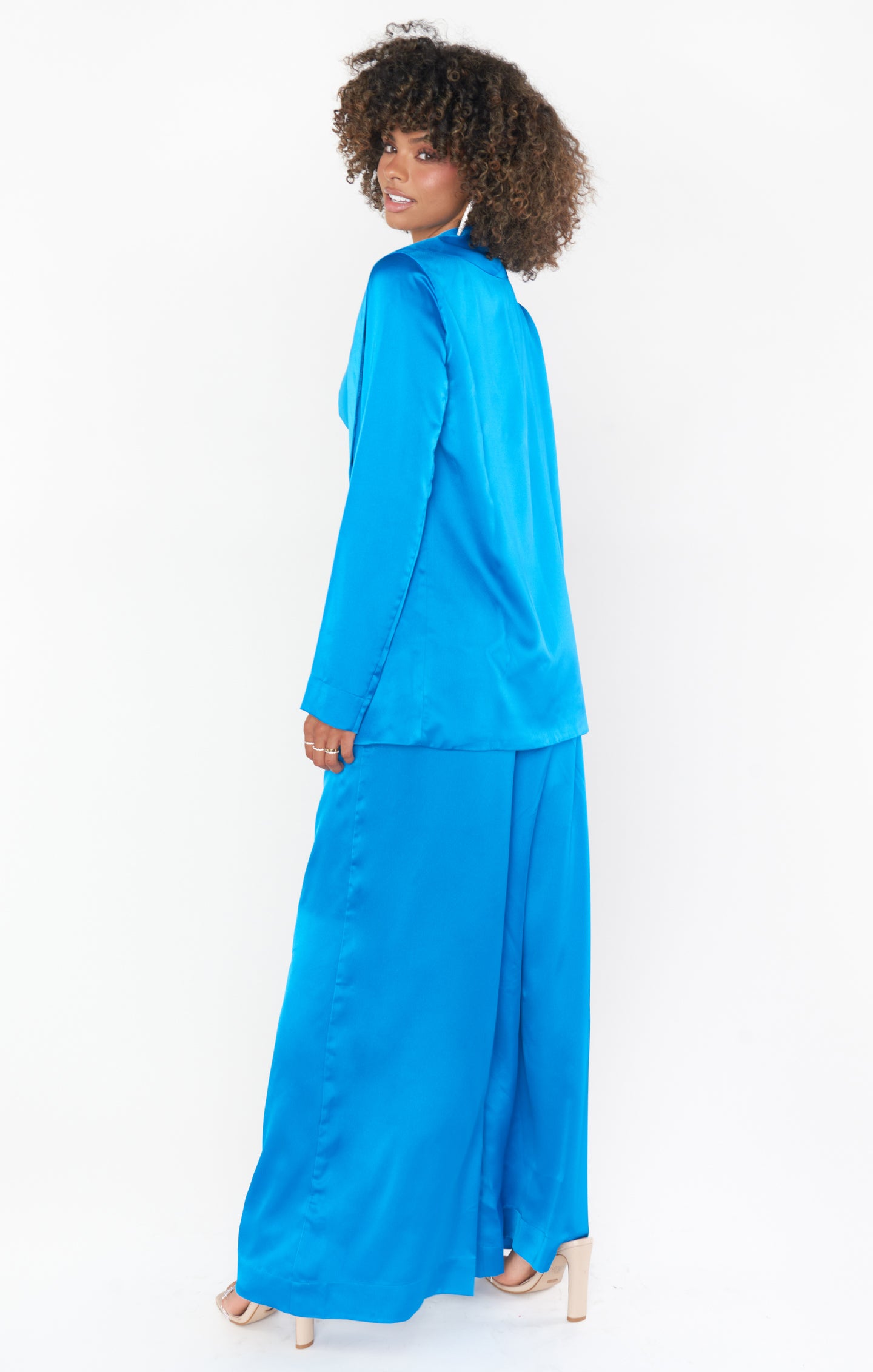 Blue Satin Blazer for Women – Luxe Felix Oversized Fit