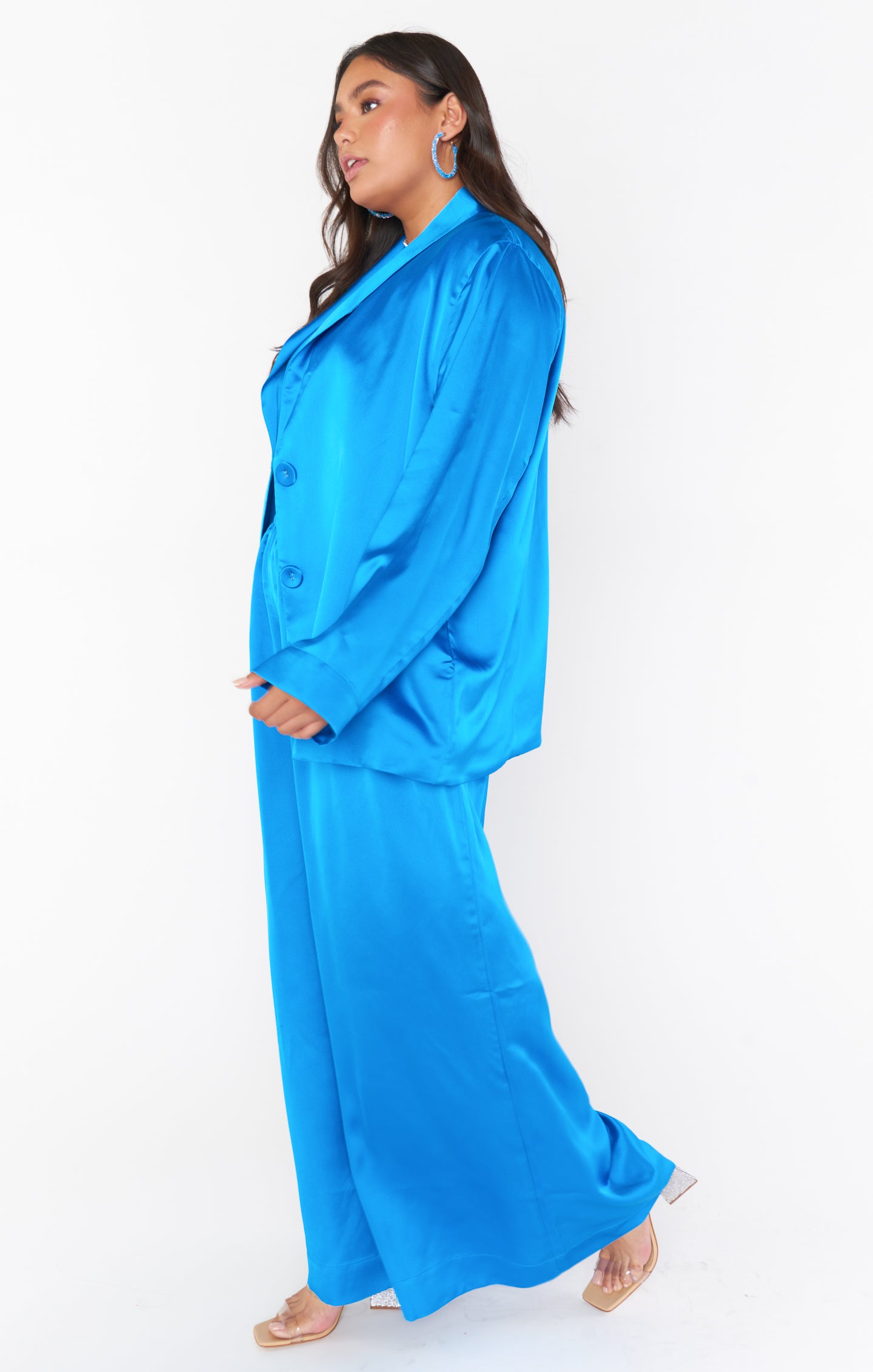 Blue Satin Blazer for Women – Luxe Felix Oversized Fit