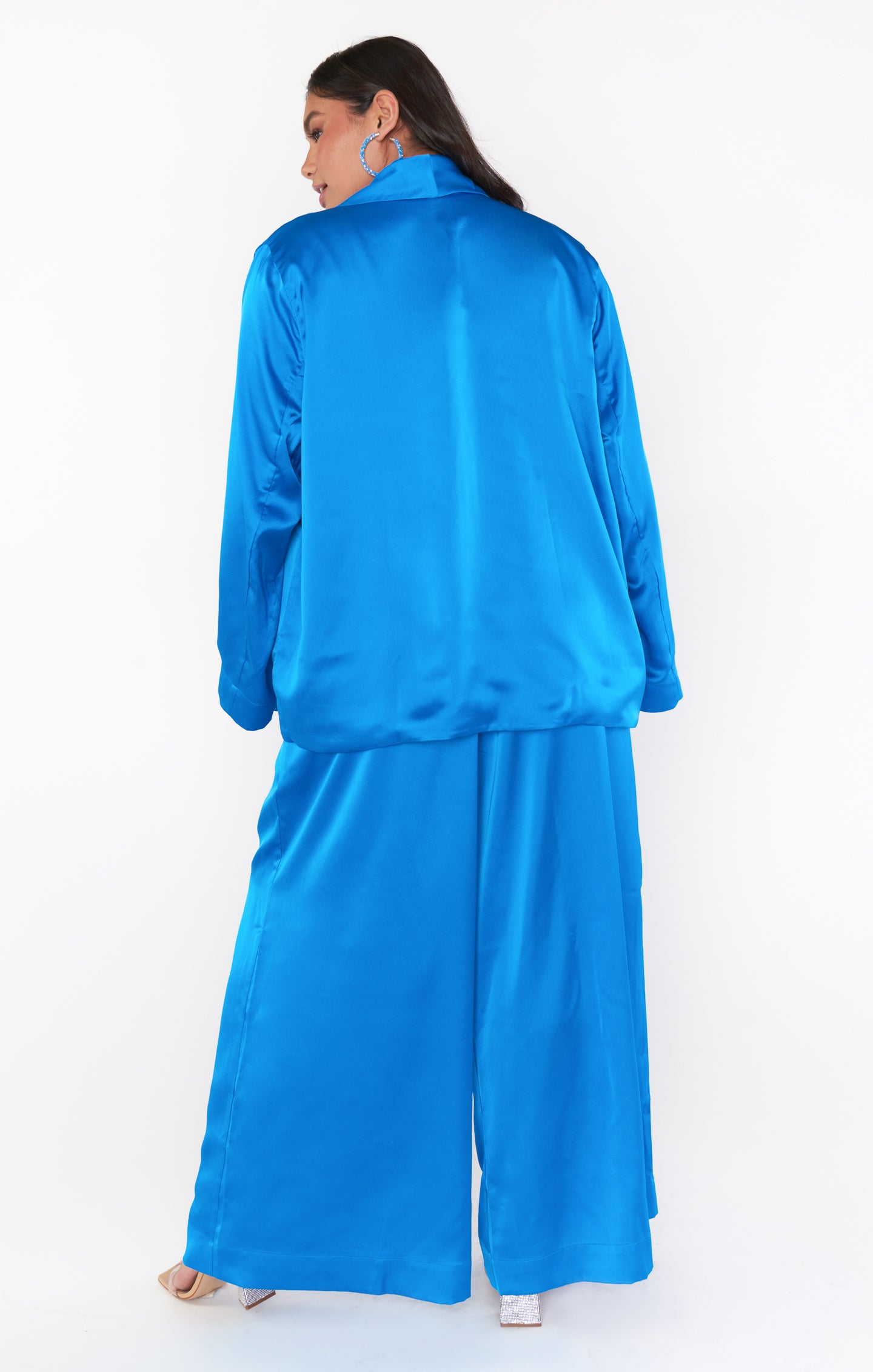 Blue Satin Blazer for Women – Luxe Felix Oversized Fit