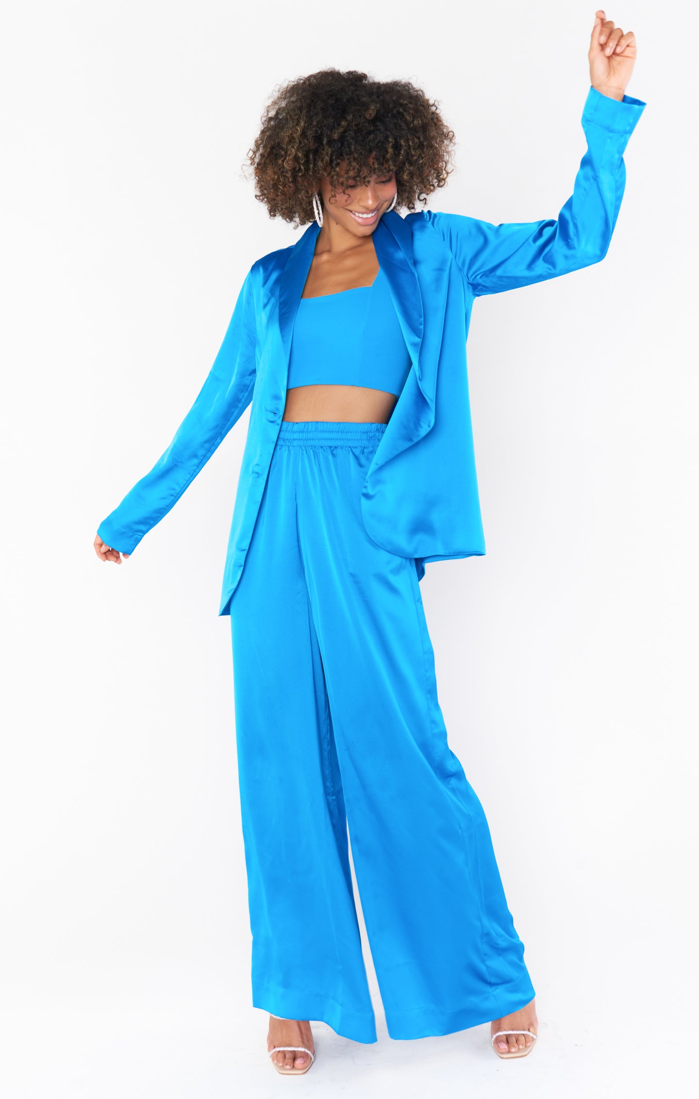 Blue Satin Blazer for Women – Luxe Felix Oversized Fit