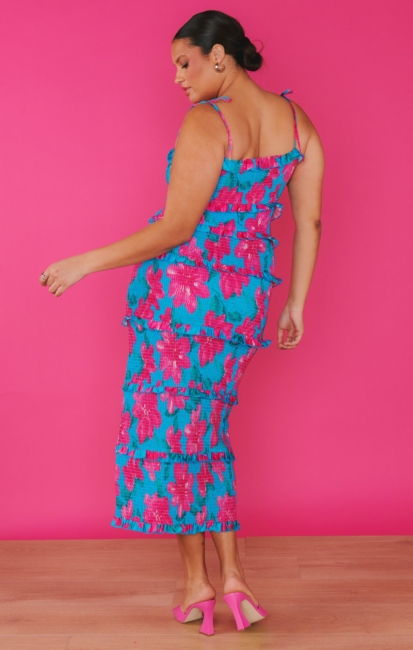 Stella Blue Smocked Midi Dress with Adjustable Straps