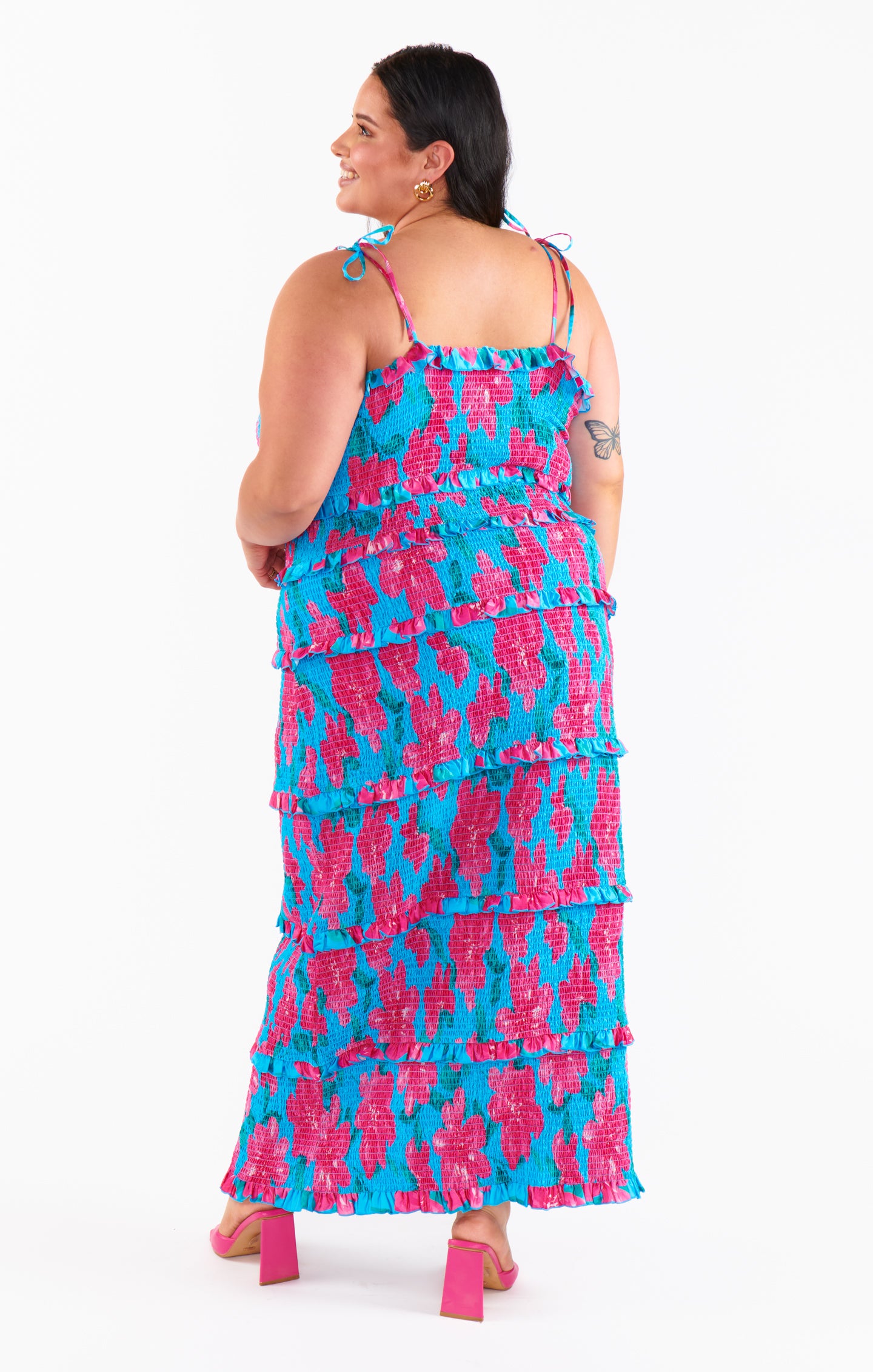 Stella Blue Smocked Midi Dress with Adjustable Straps