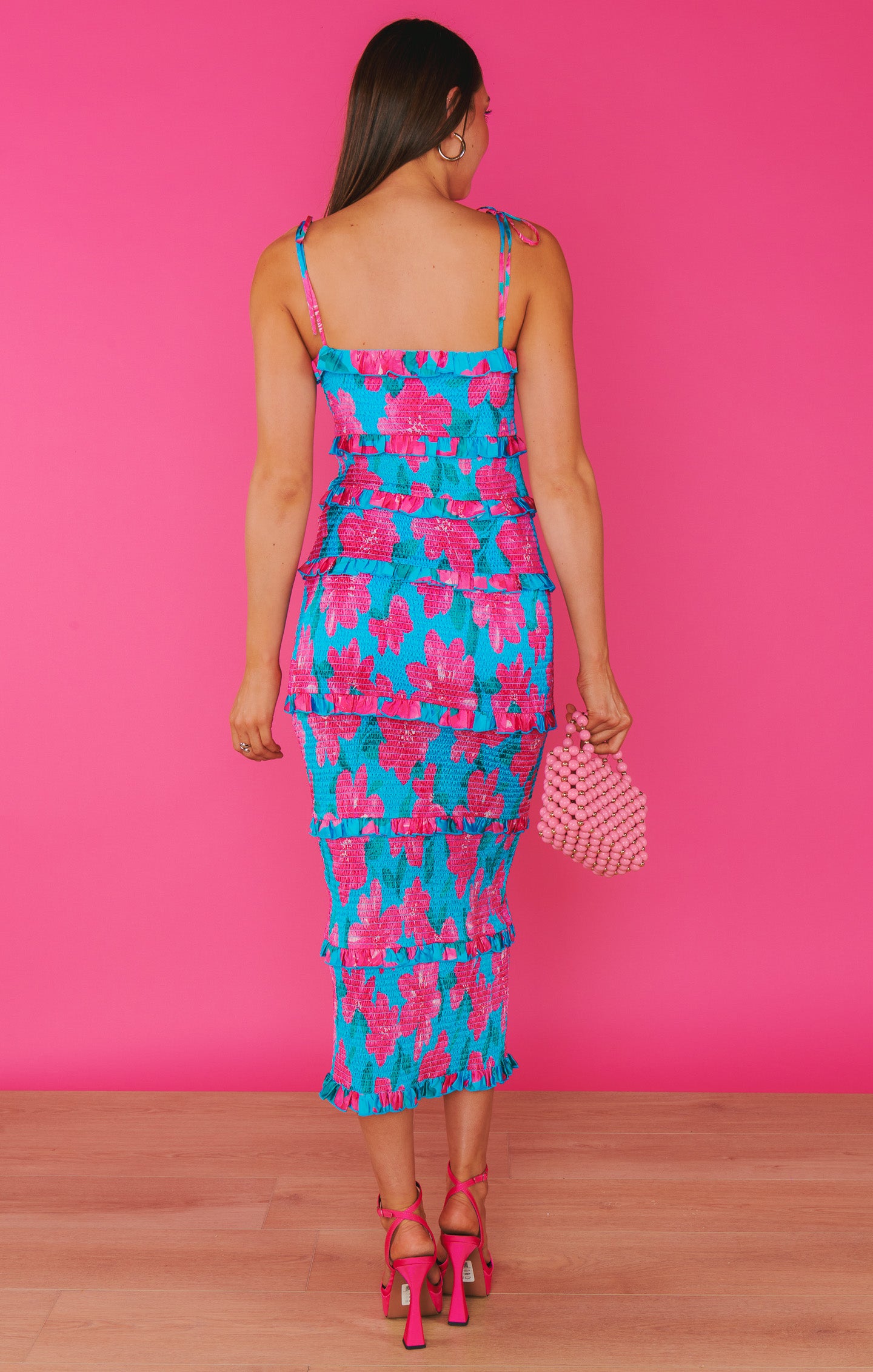 Stella Blue Smocked Midi Dress with Adjustable Straps