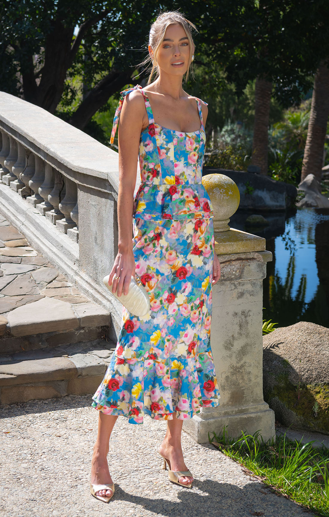 Pauline Peplum Dress with Tie Shoulder Straps & Ruffled Hem