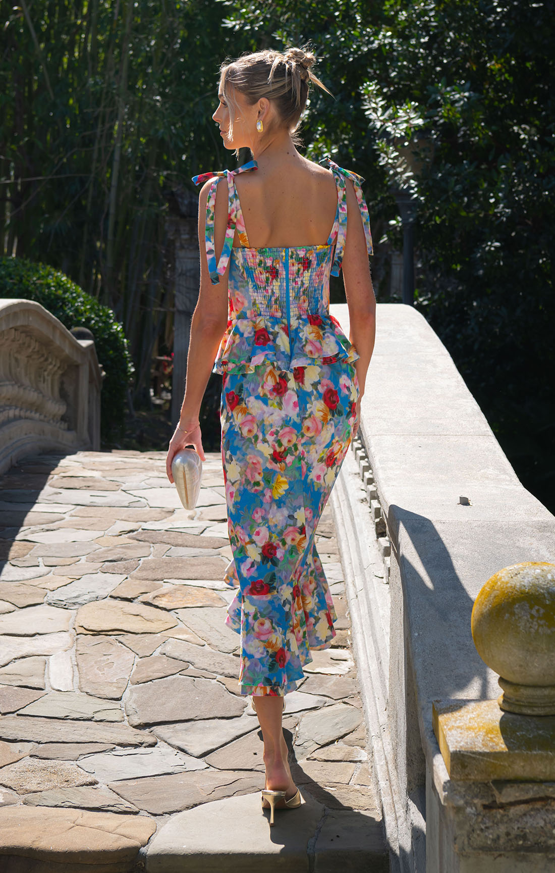 Pauline Peplum Dress with Tie Shoulder Straps & Ruffled Hem