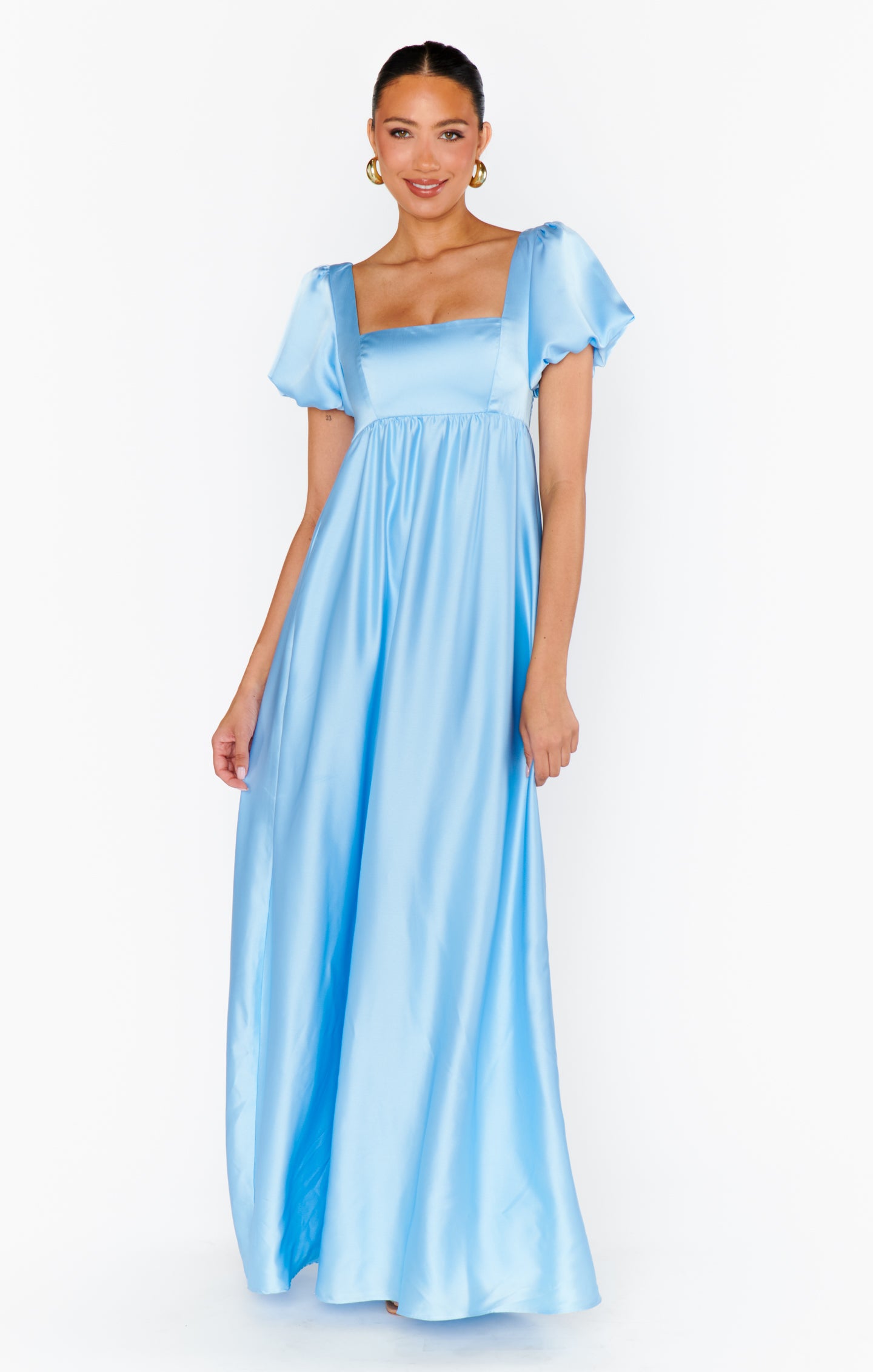 Nora Maxi Dress in Baby Blue Satin for Bridesmaids & Maternity