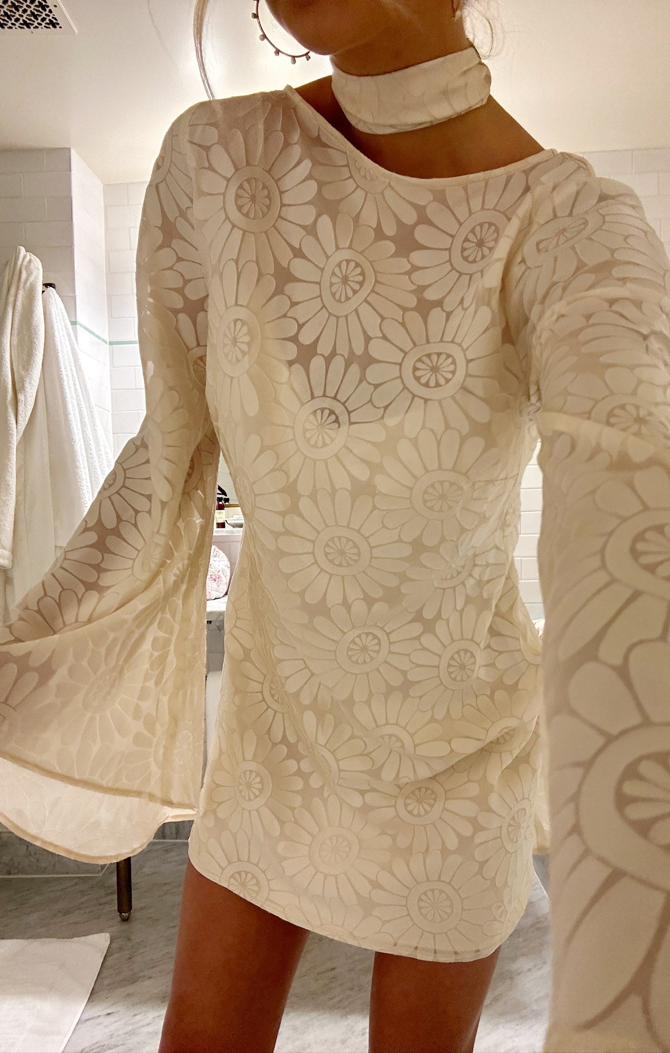 Cream Daisy Burnout Mini Dress for Bridal Events | Sarah