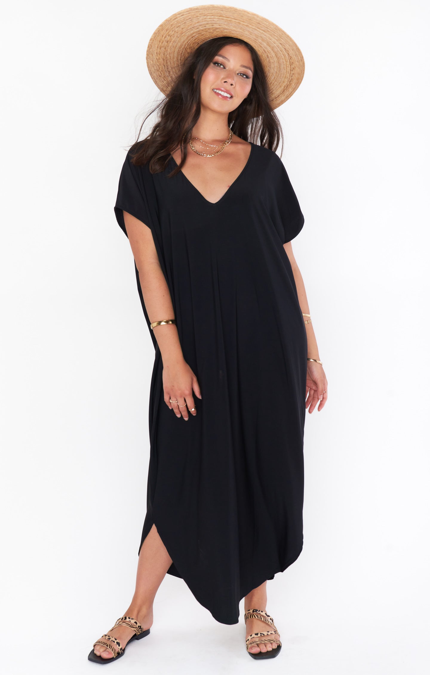 Black Resort Caftan with Scoop Neck & Open Back – Beach Cover-Up