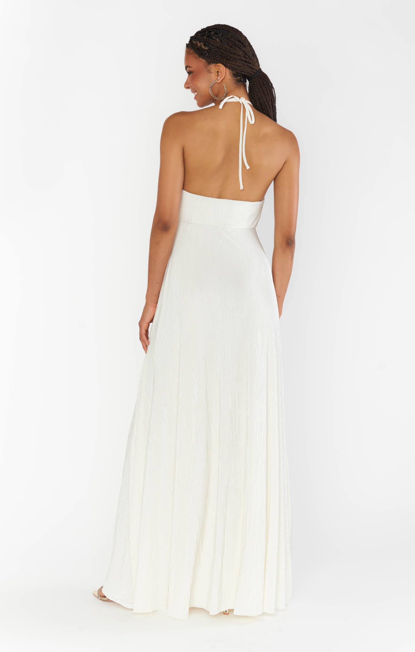 Ivory Pleated Maxi Dress with Convertible Halter Neckline