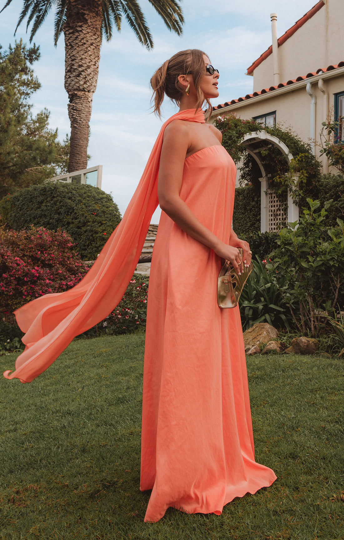 Tinsley Strapless Taffeta Dress with Scarf ~ Cantaloupe