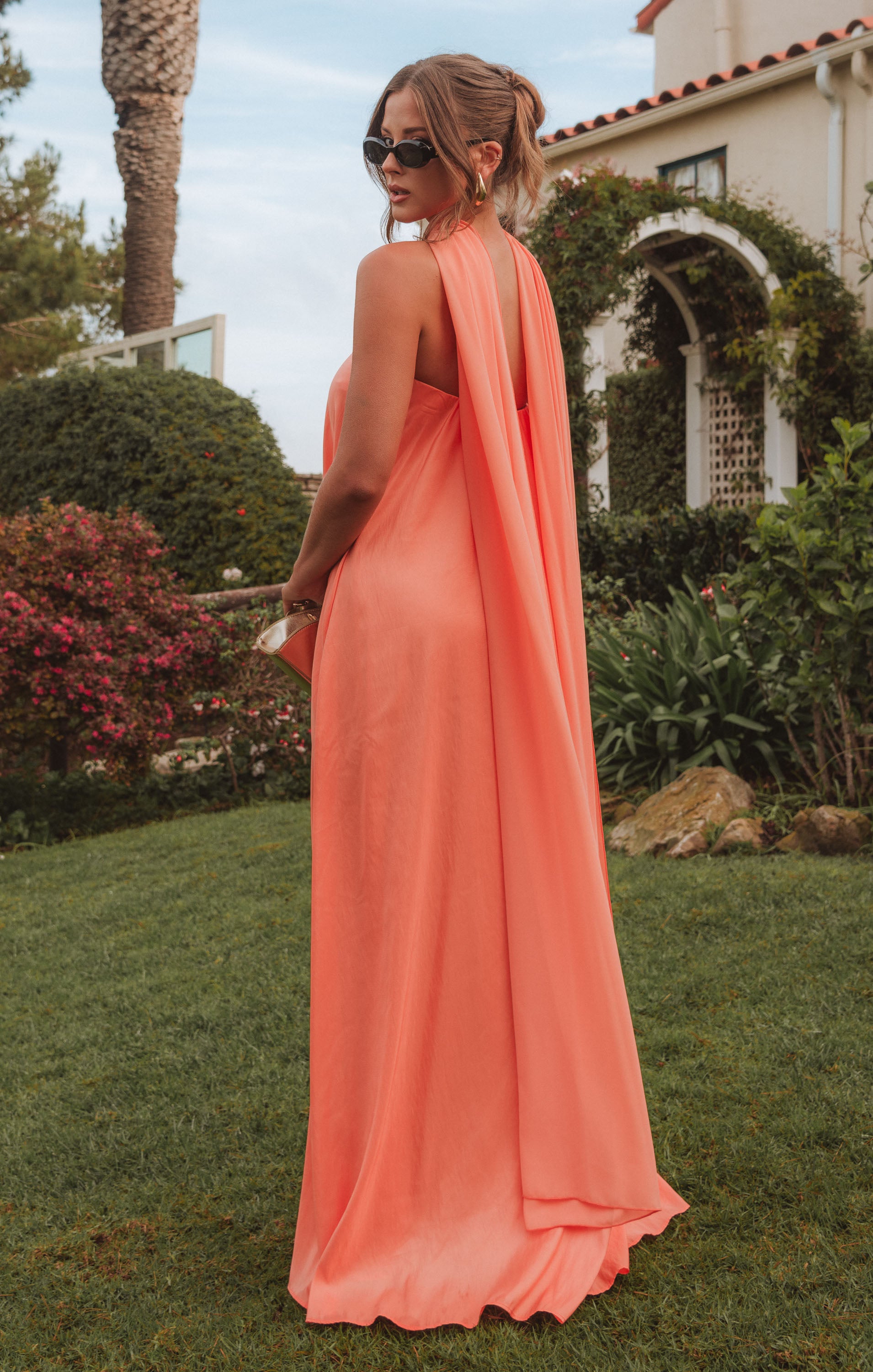 Tinsley Strapless Taffeta Dress with Scarf ~ Cantaloupe