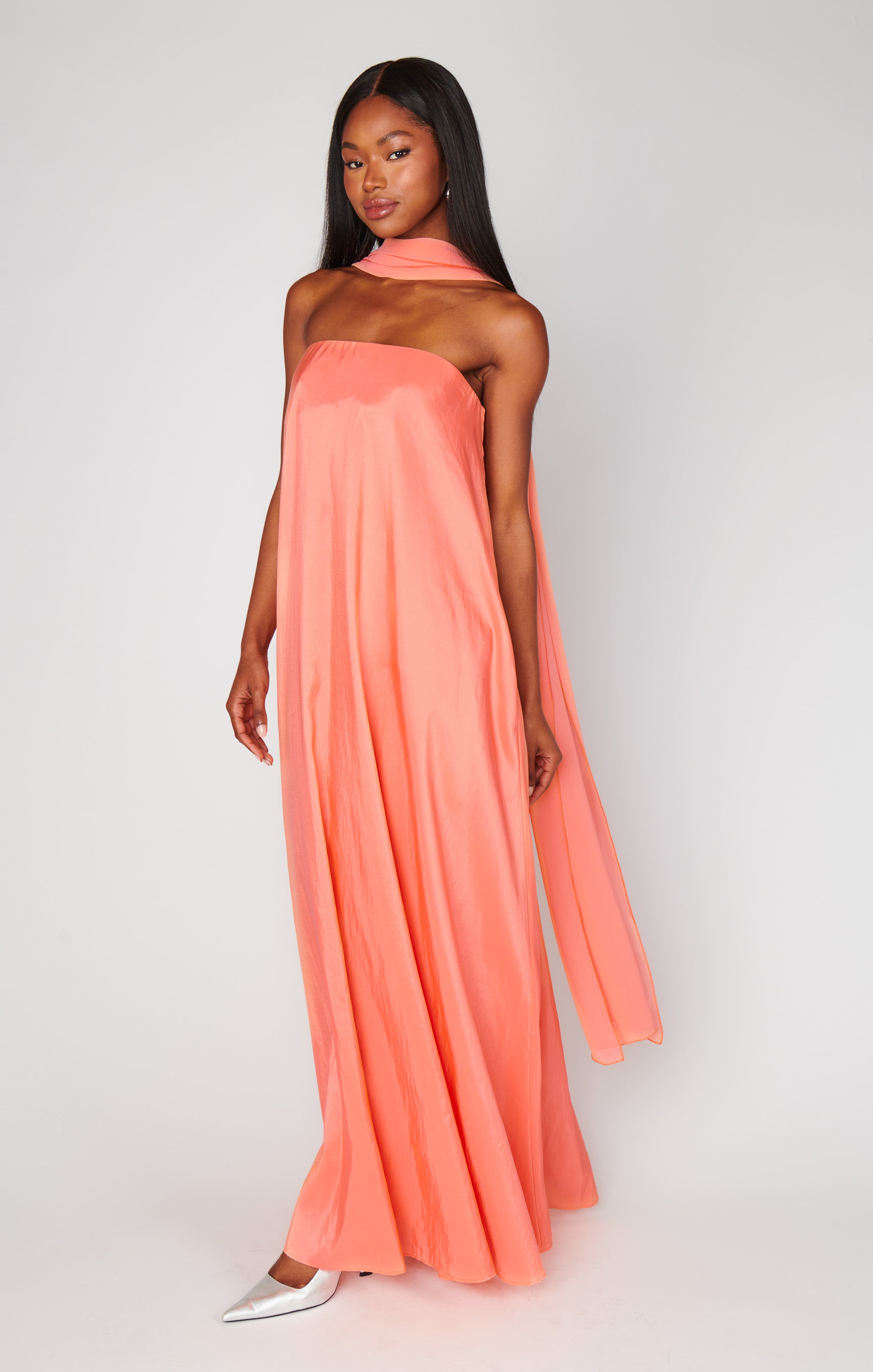 Tinsley Strapless Taffeta Dress with Scarf ~ Cantaloupe