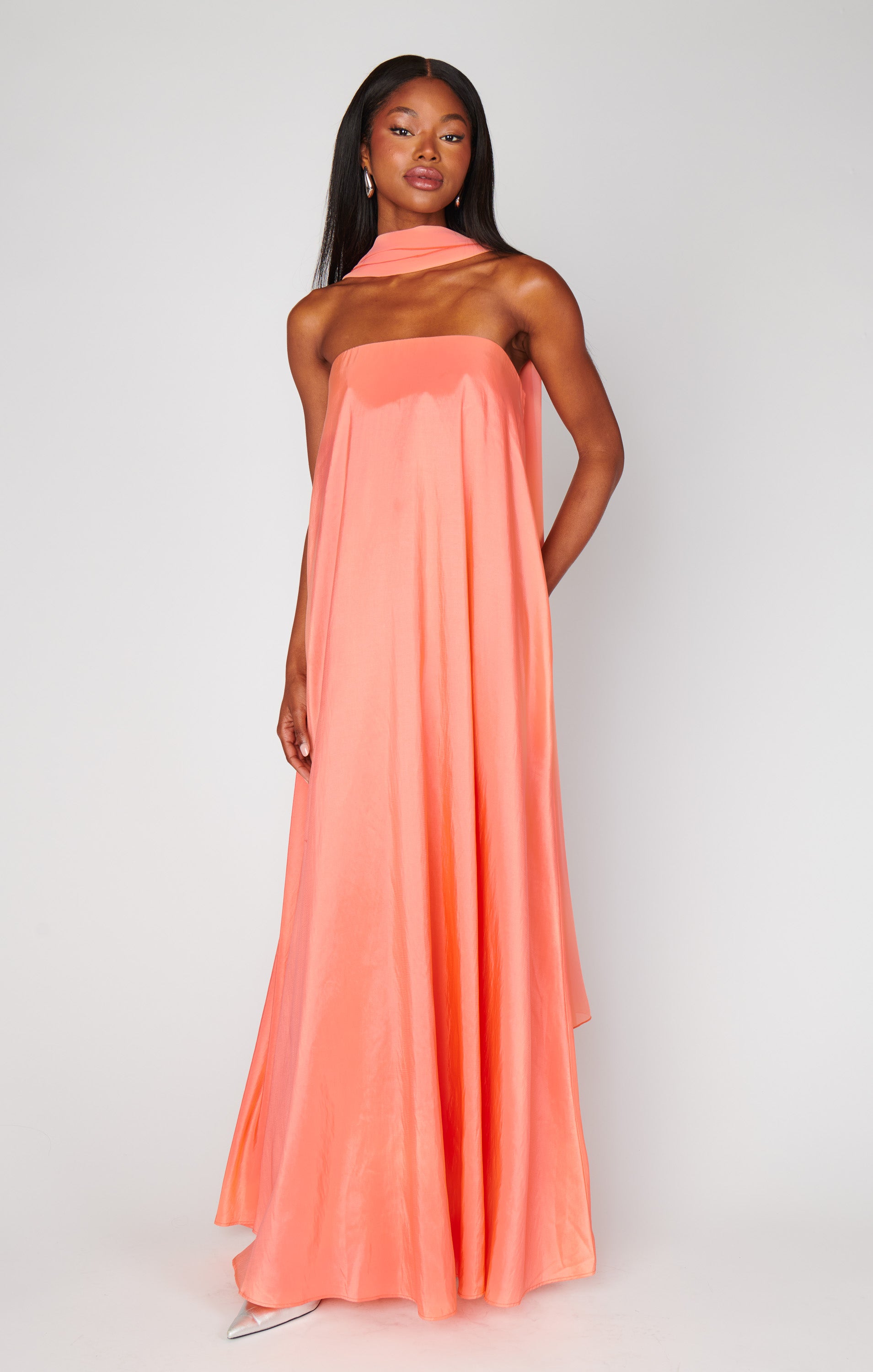 Tinsley Strapless Taffeta Dress with Scarf ~ Cantaloupe