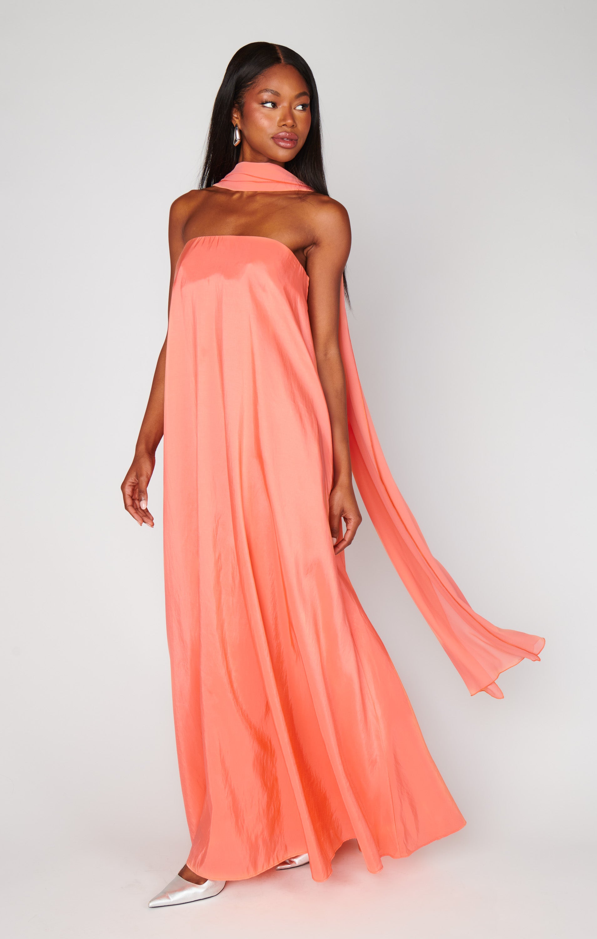 Tinsley Strapless Taffeta Dress with Scarf ~ Cantaloupe