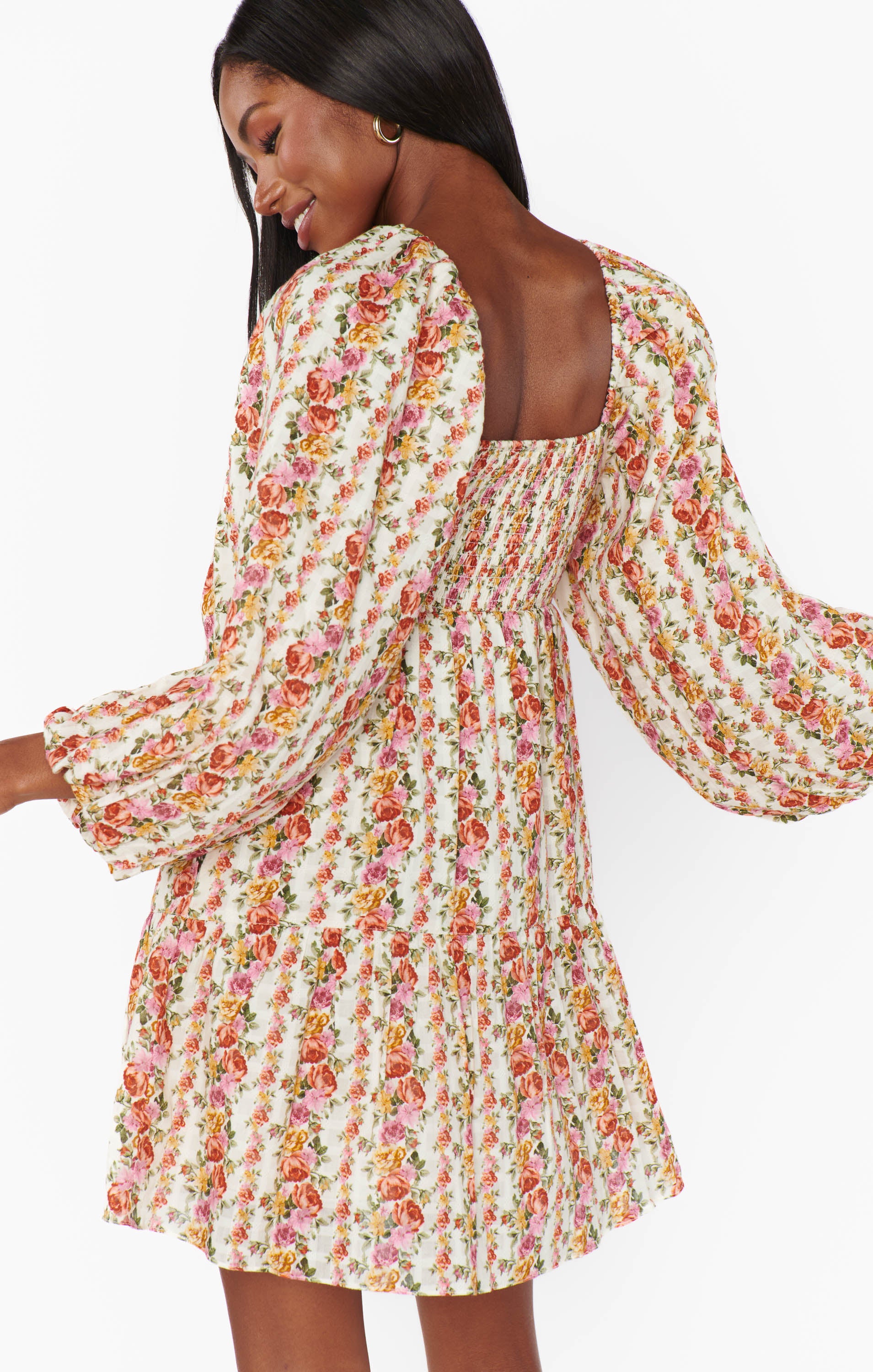 Josephine Floral Stripe Mini Dress with Balloon Sleeves