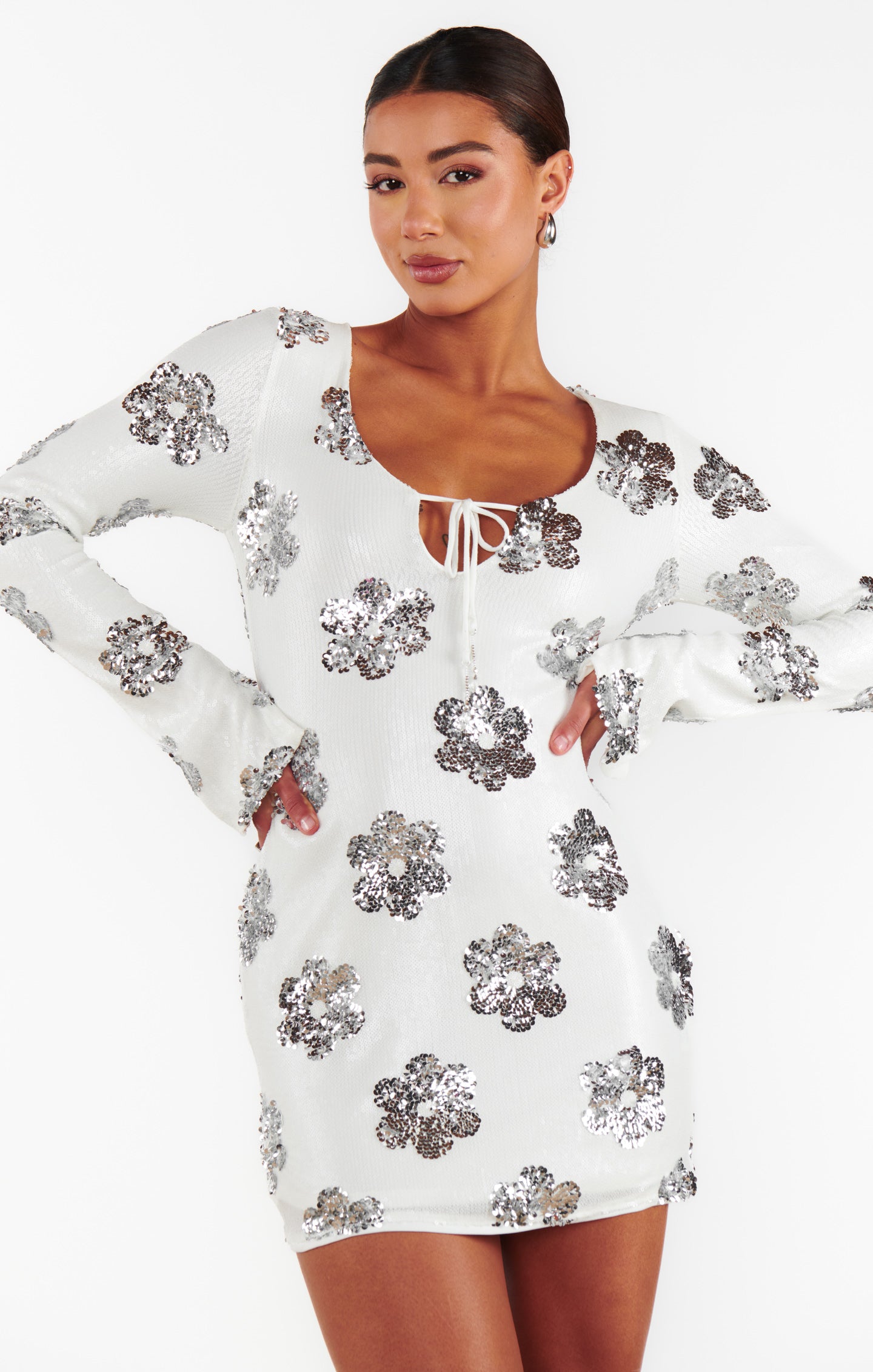 Matilda Daisy Sequin Mini Dress with Keyhole Cutout
