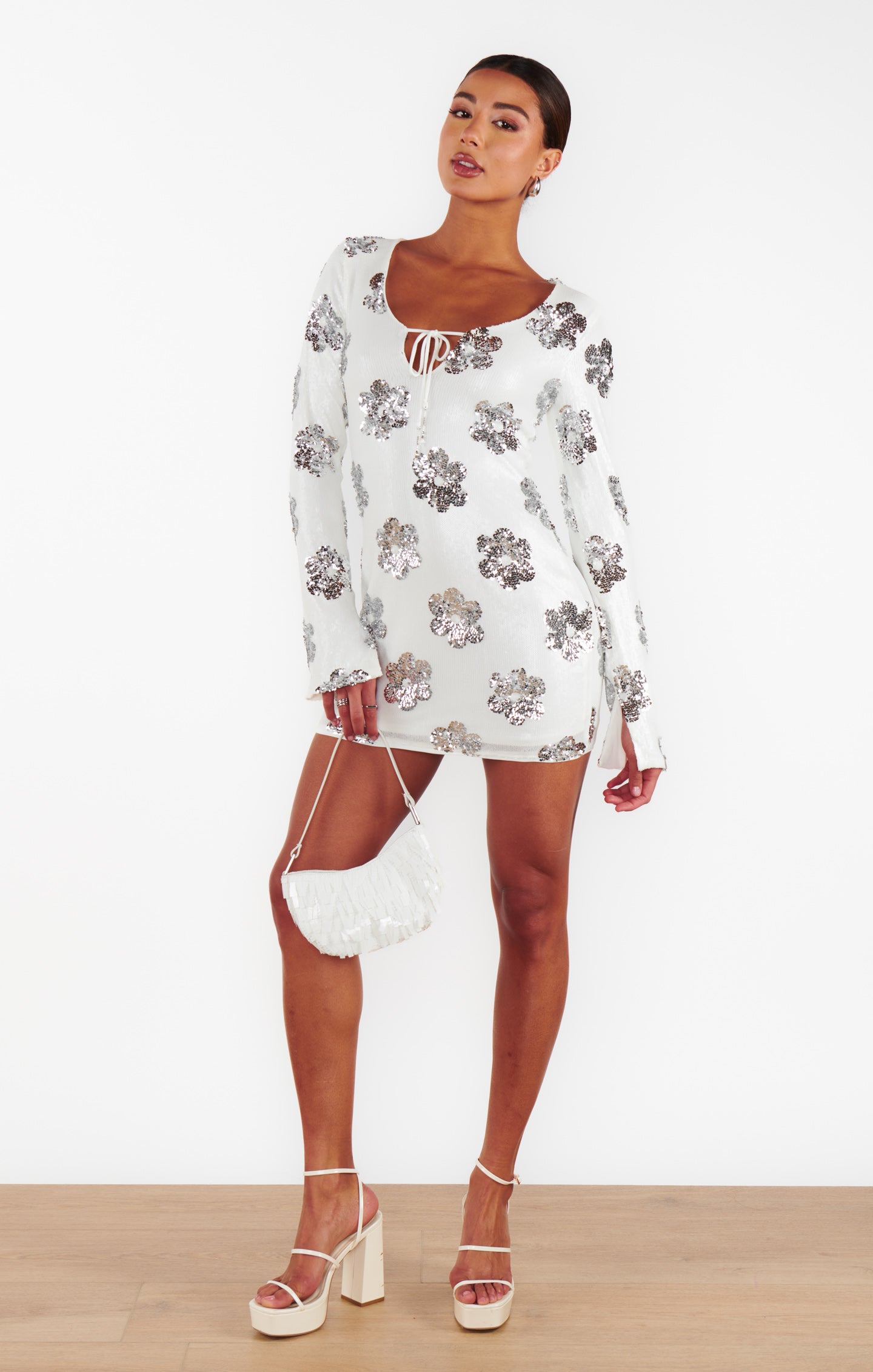 Matilda Daisy Sequin Mini Dress with Keyhole Cutout