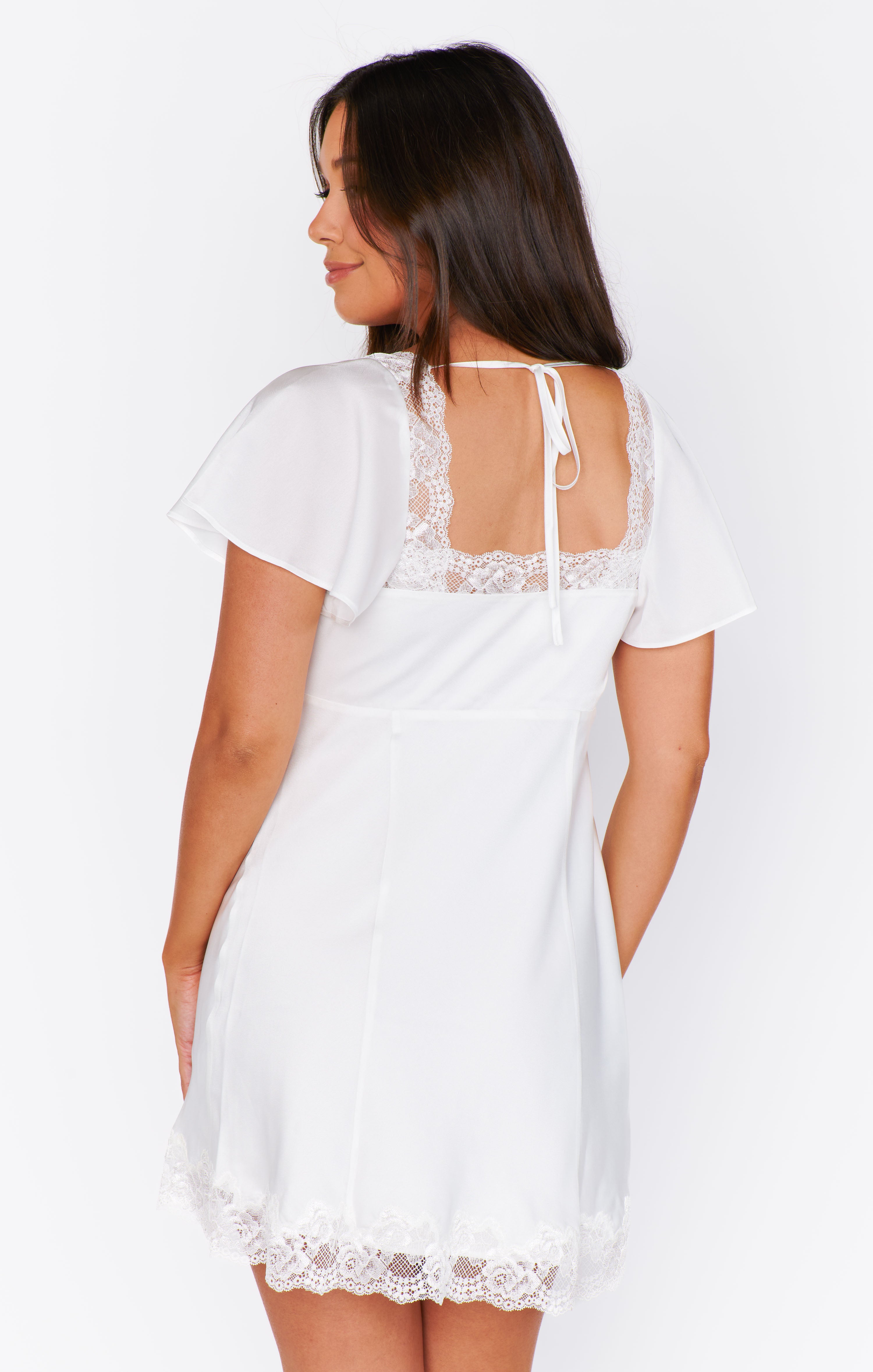 Lila Mini Dress - Ivory Satin Vintage Sweetheart Neckline