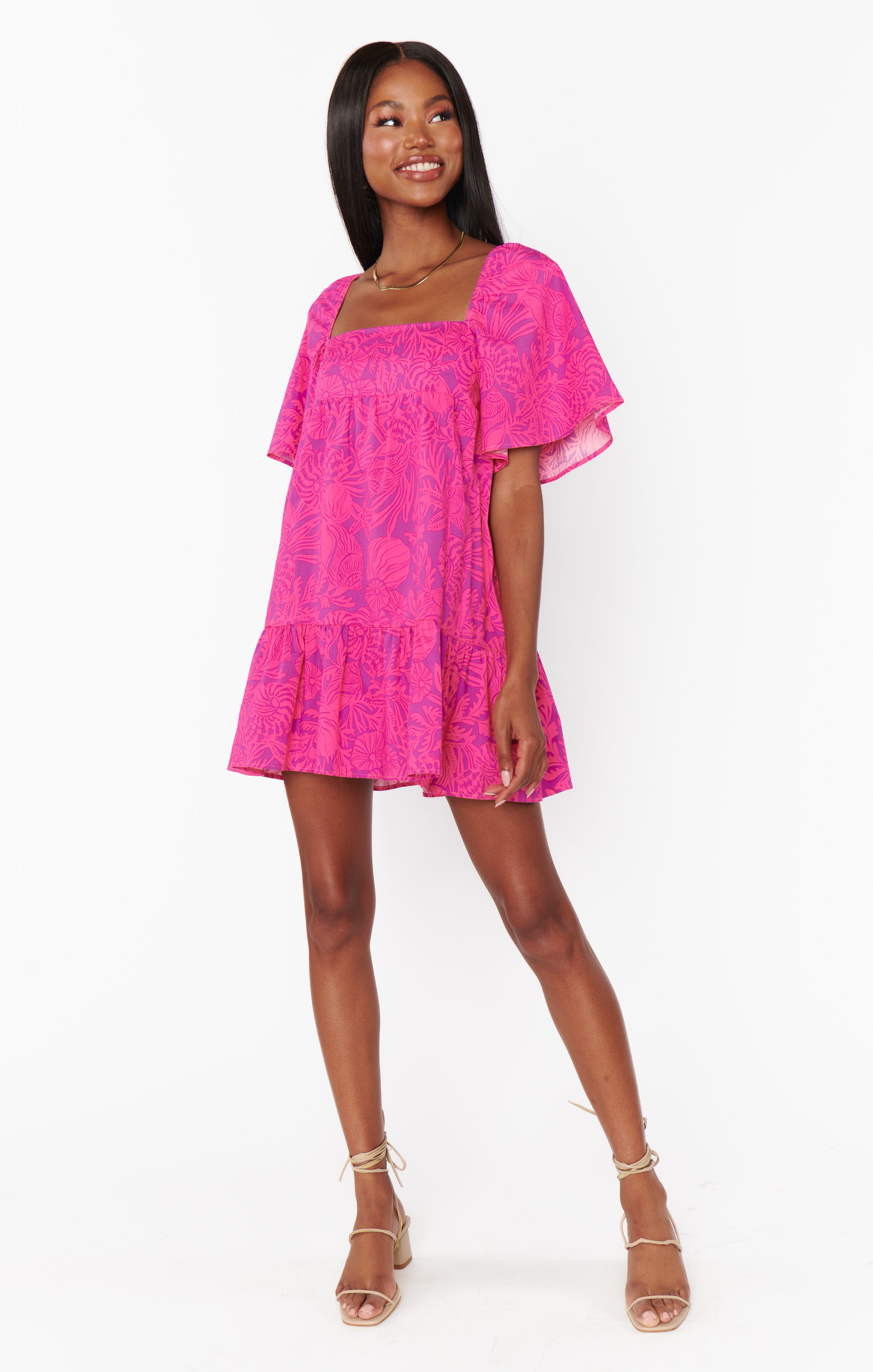 Pink Shells Poplin Erin Mini Dress with Pockets for Summer