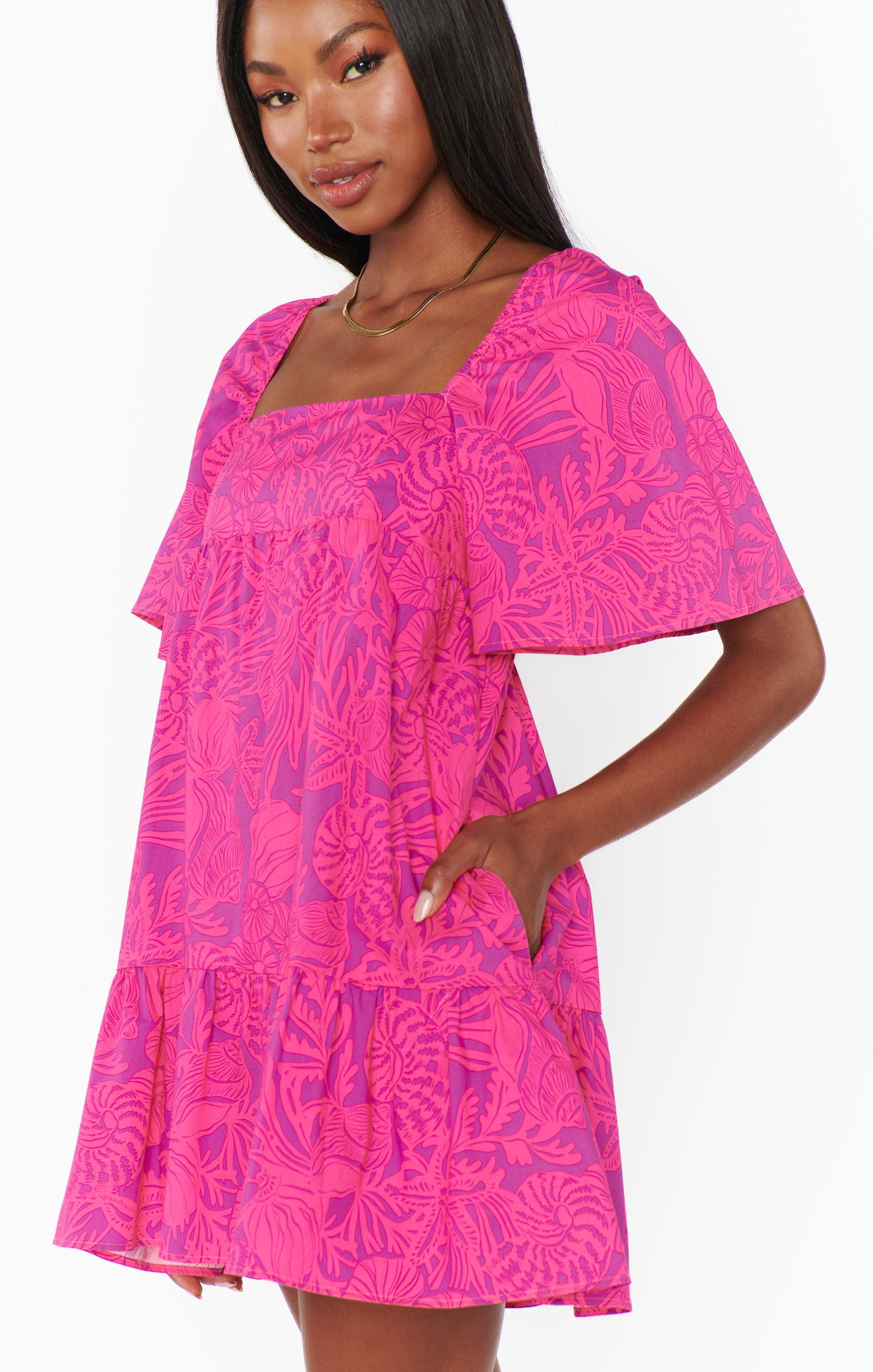 Pink Shells Poplin Erin Mini Dress with Pockets for Summer