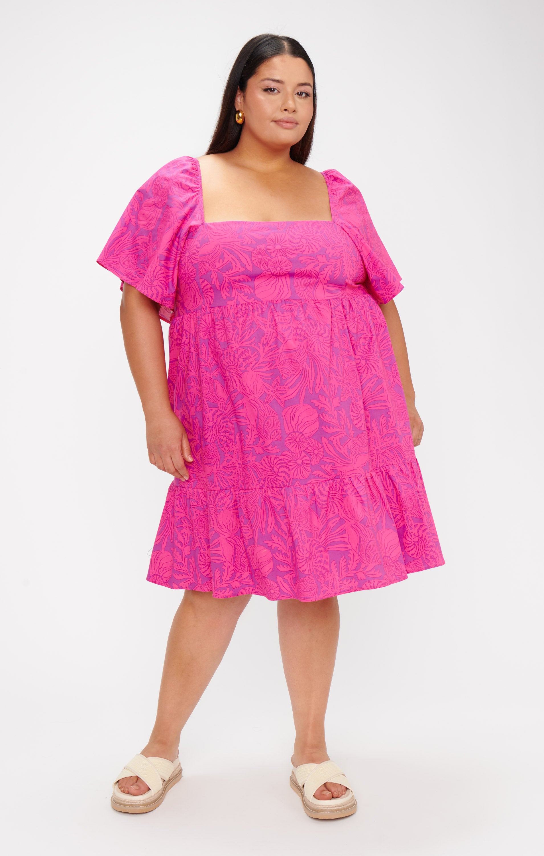 Pink Shells Poplin Erin Mini Dress with Pockets for Summer