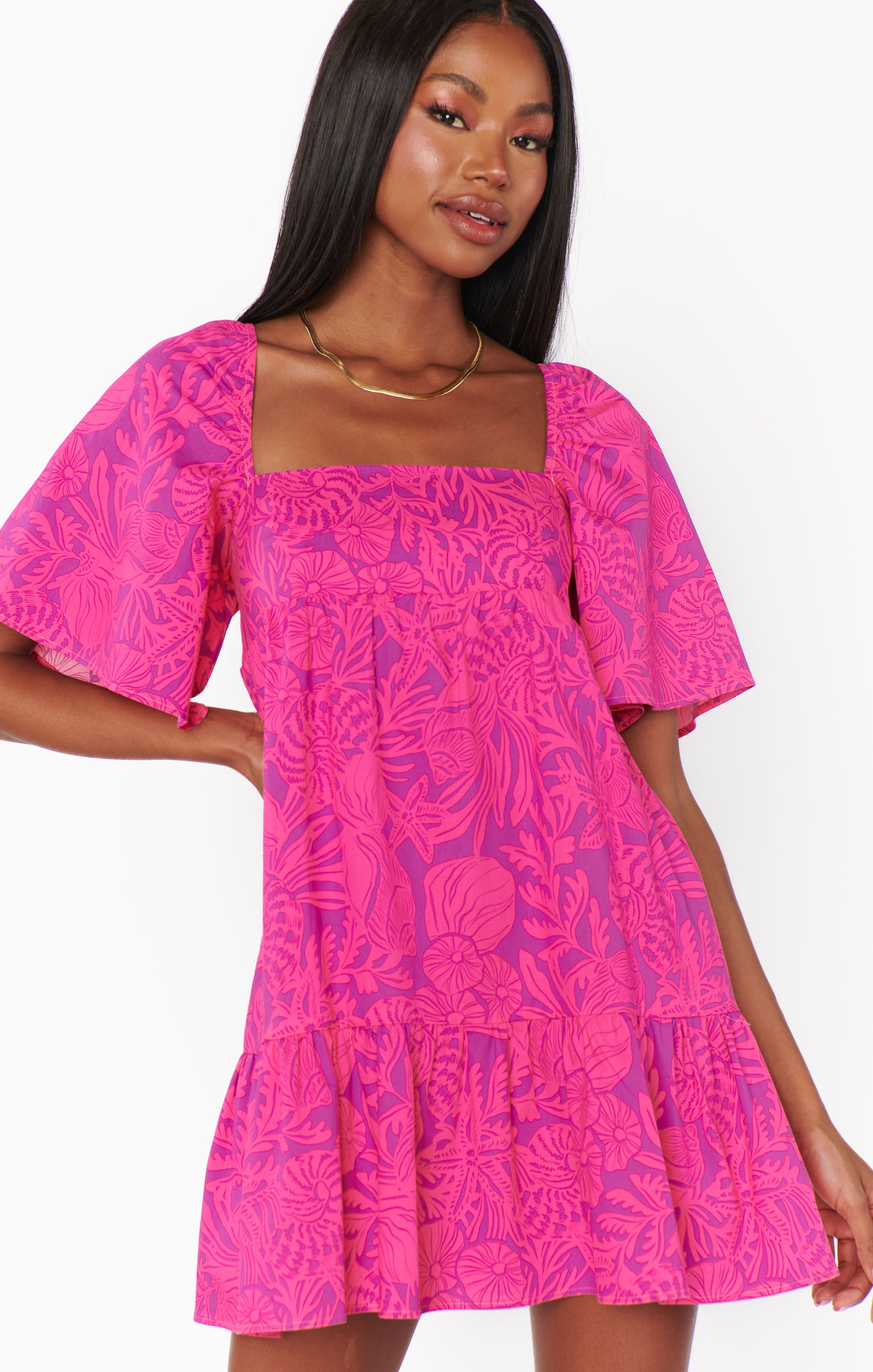 Pink Shells Poplin Erin Mini Dress with Pockets for Summer
