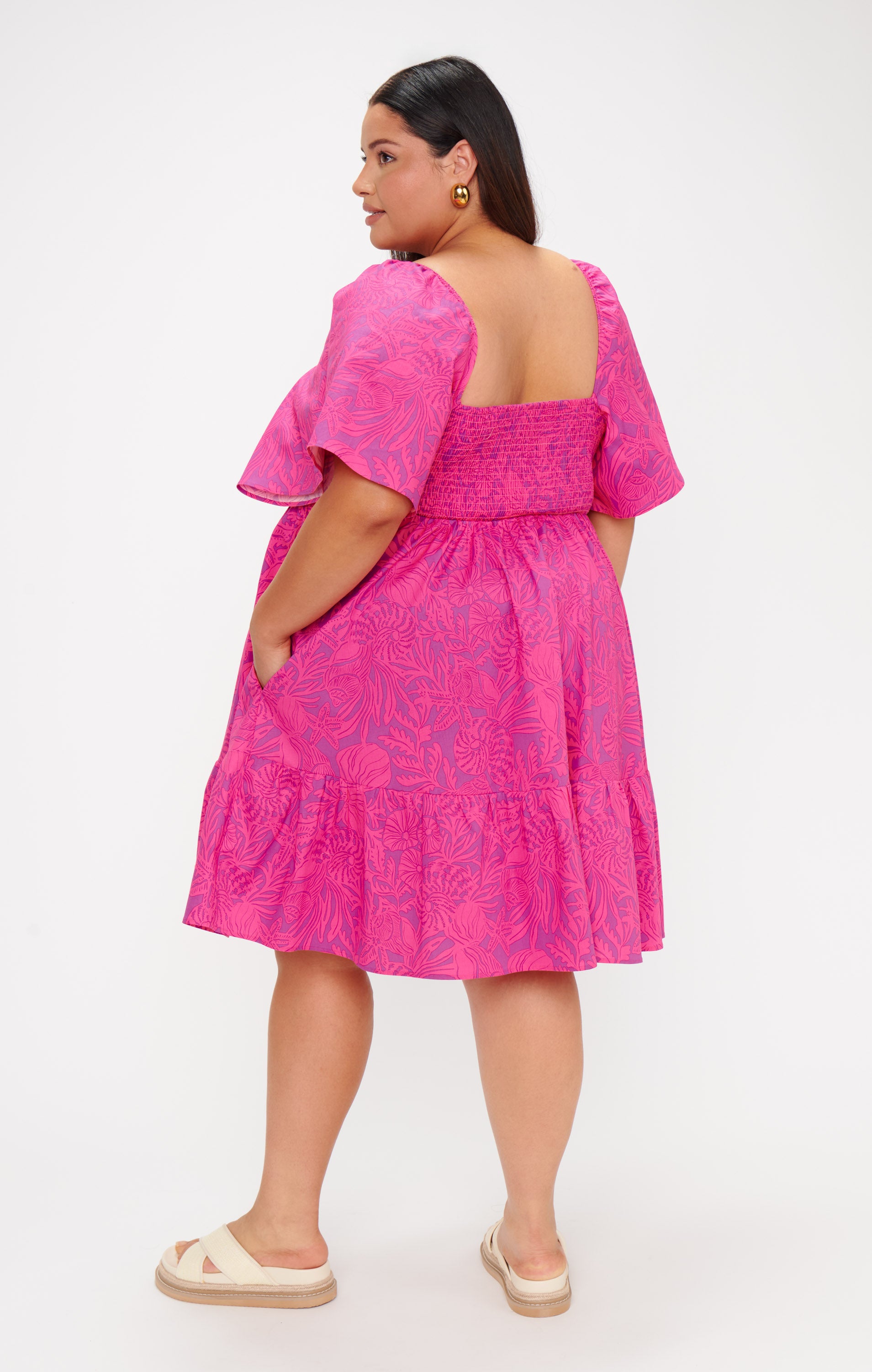 Pink Shells Poplin Erin Mini Dress with Pockets for Summer