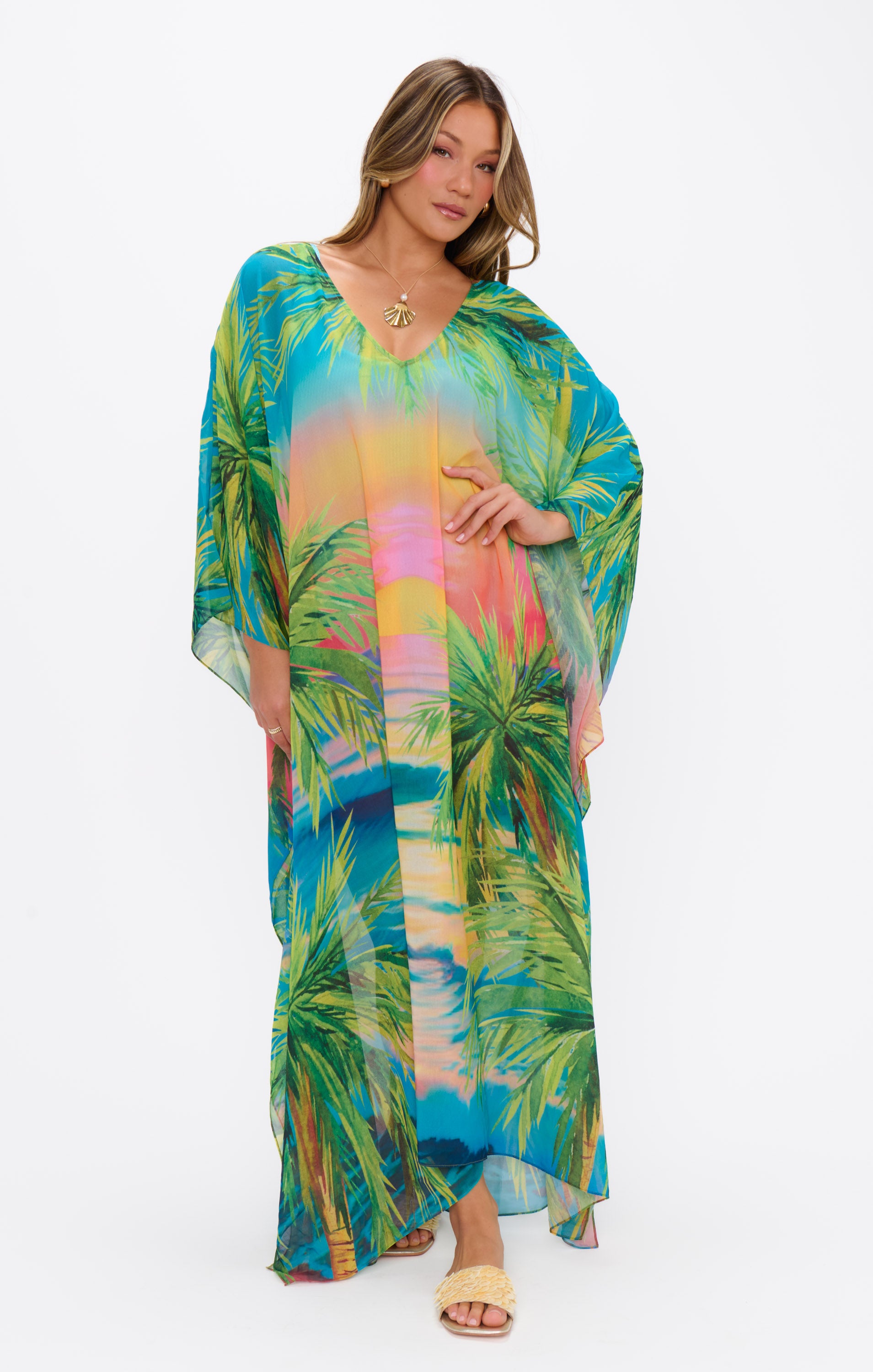 Mumu Hana Chiffon Kaftan Coverup - Oversized Maxi Dress for Beach & Cruise