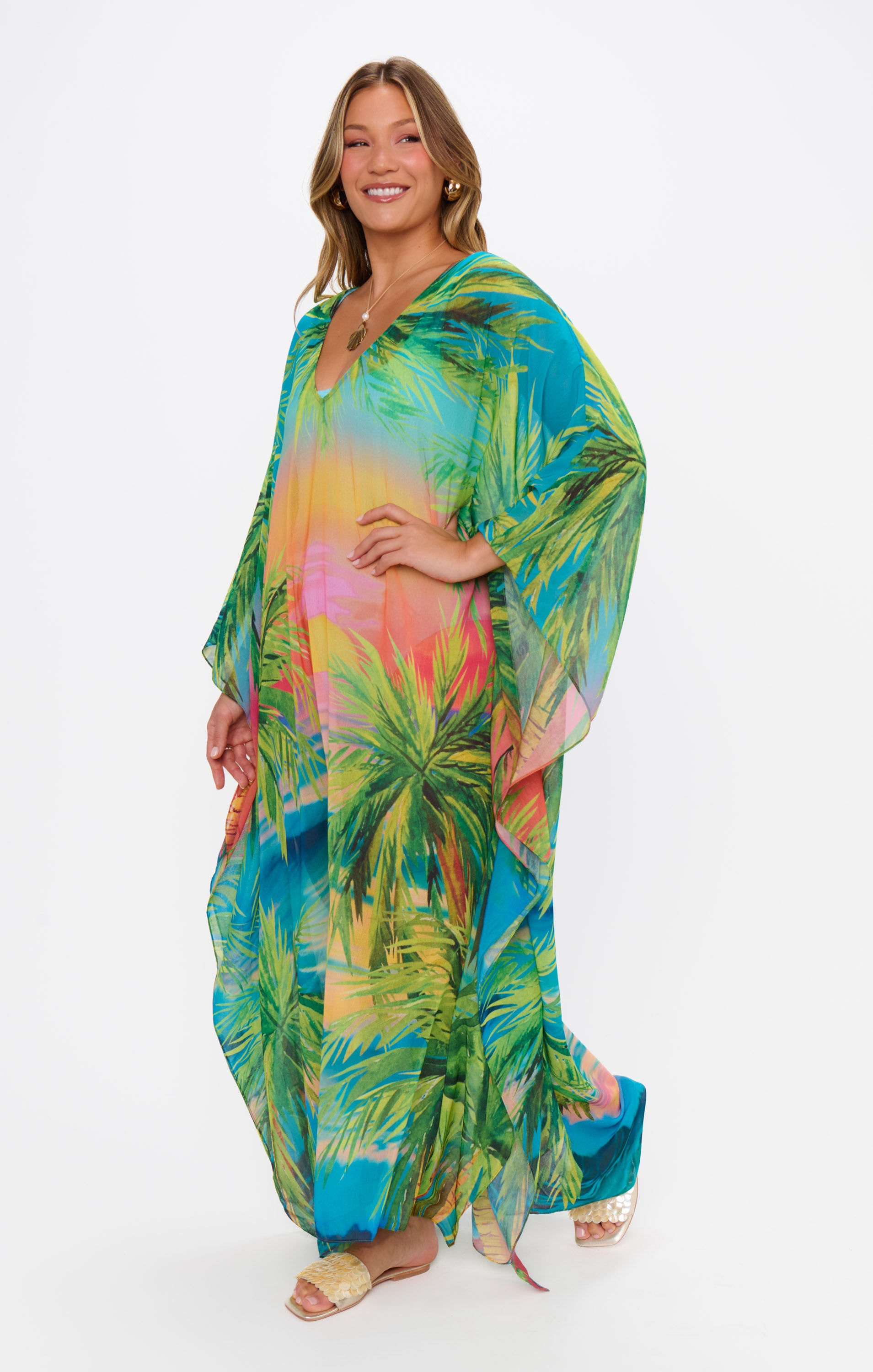 Mumu Hana Chiffon Kaftan Coverup - Oversized Maxi Dress for Beach & Cruise