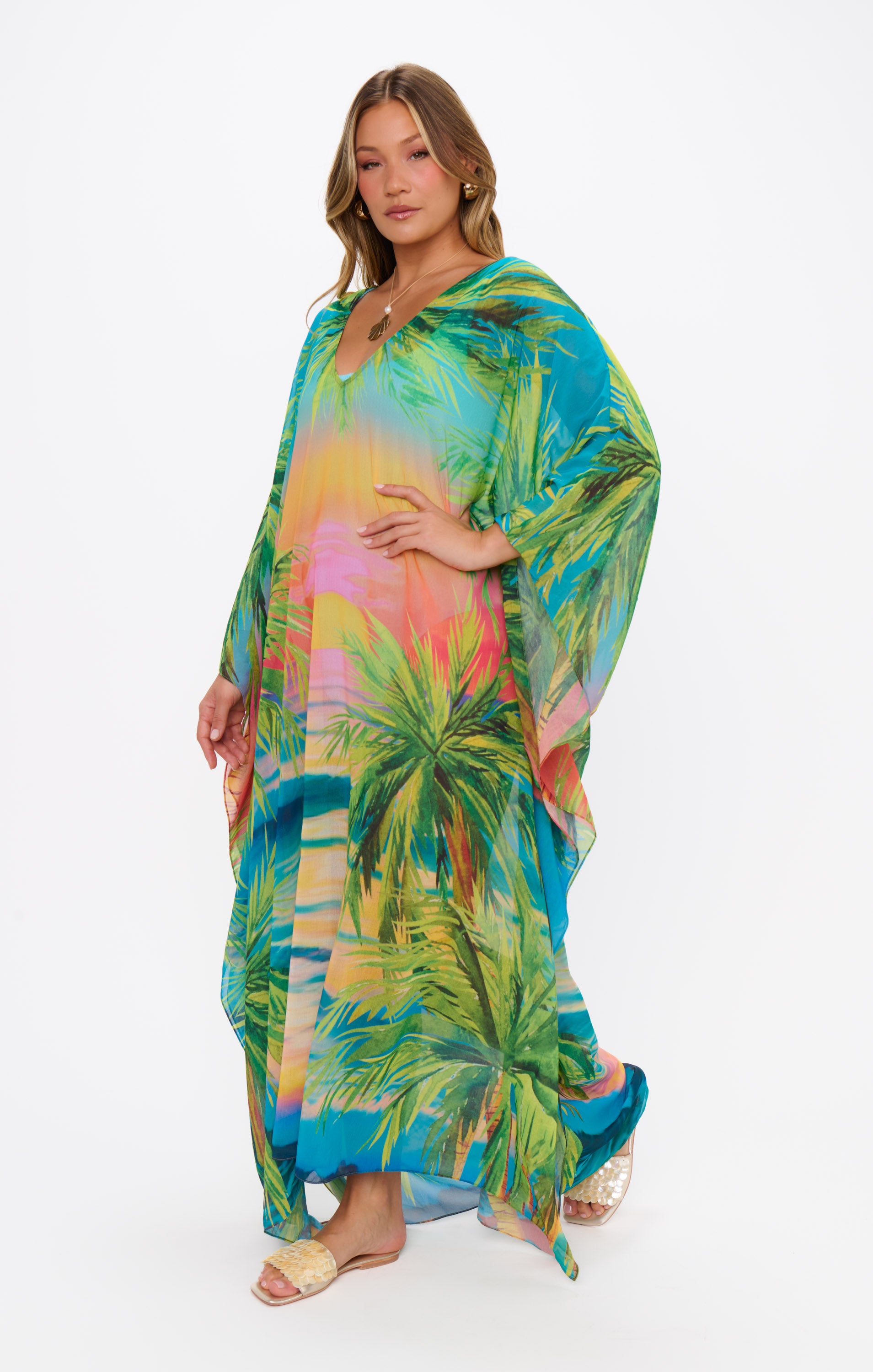 Mumu Hana Chiffon Kaftan Coverup - Oversized Maxi Dress for Beach & Cruise