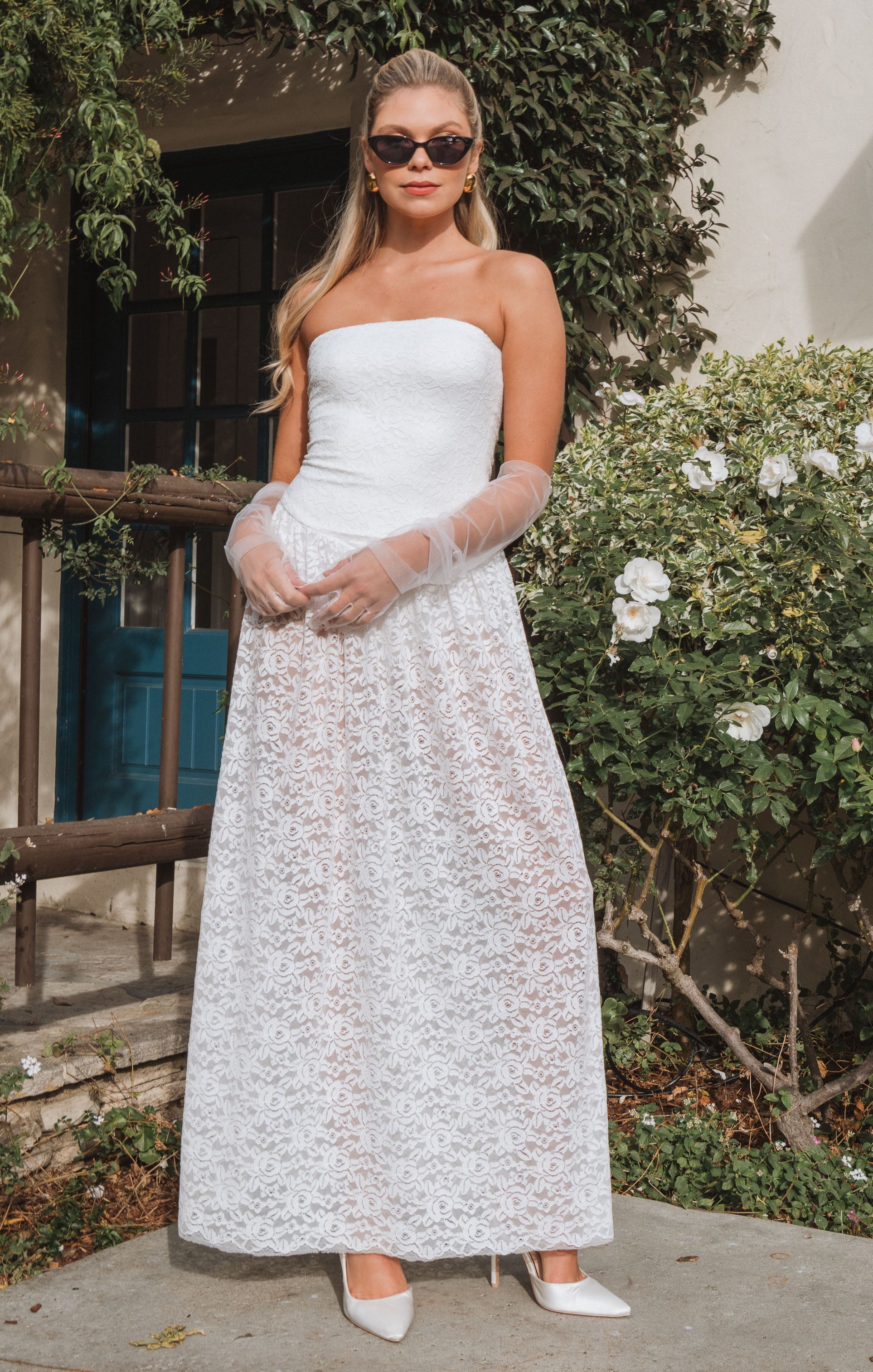 White Lace Diana Drop Waist Dress with Built-in Shorts