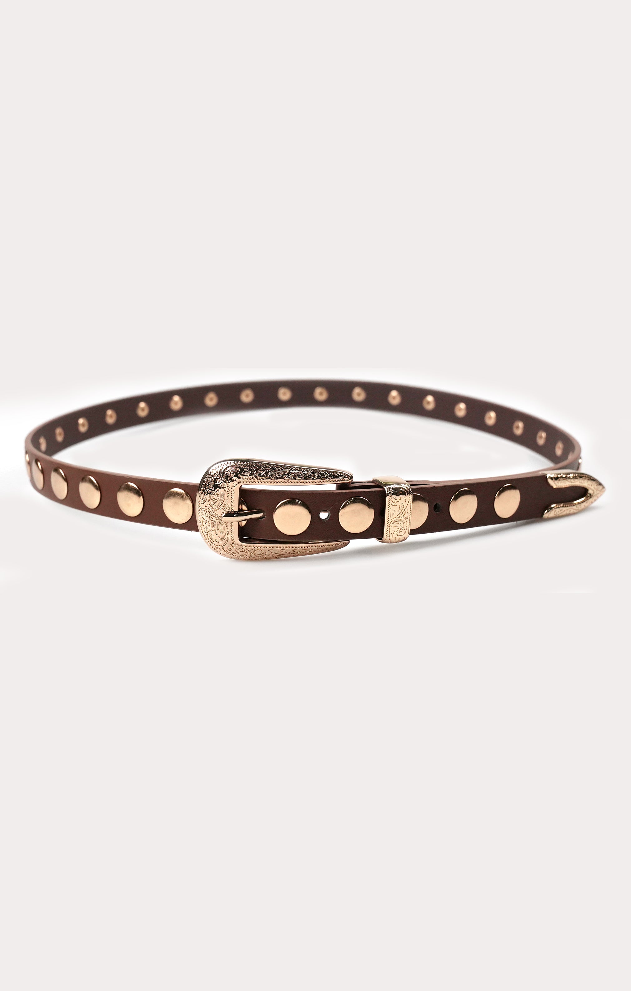 Western Studded Belt for Women – Petit Moments Disco Belt in Brown & Gold