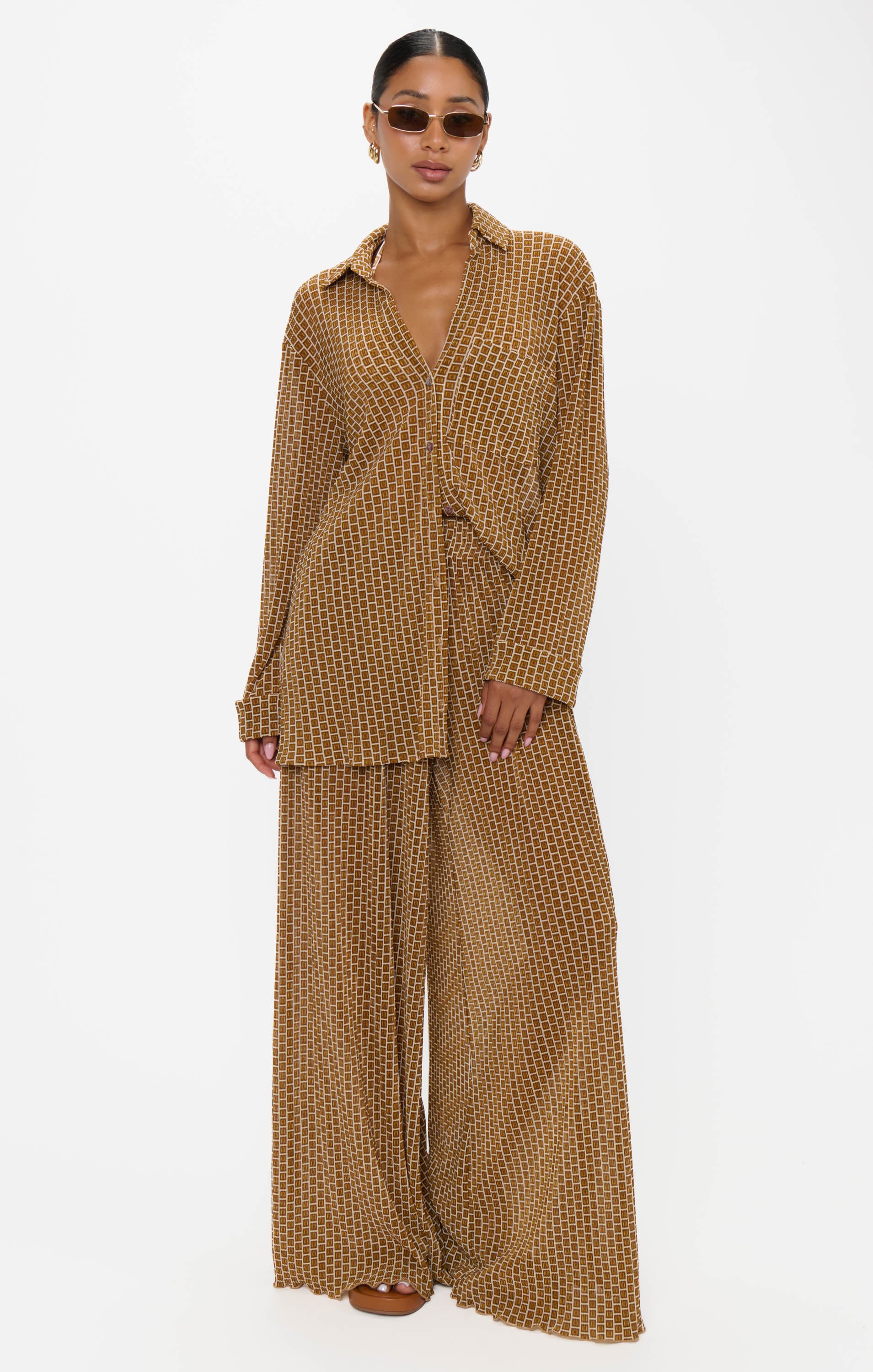 Jet Setter High Waist Wide Leg Pants - Beachy Bronze Geo