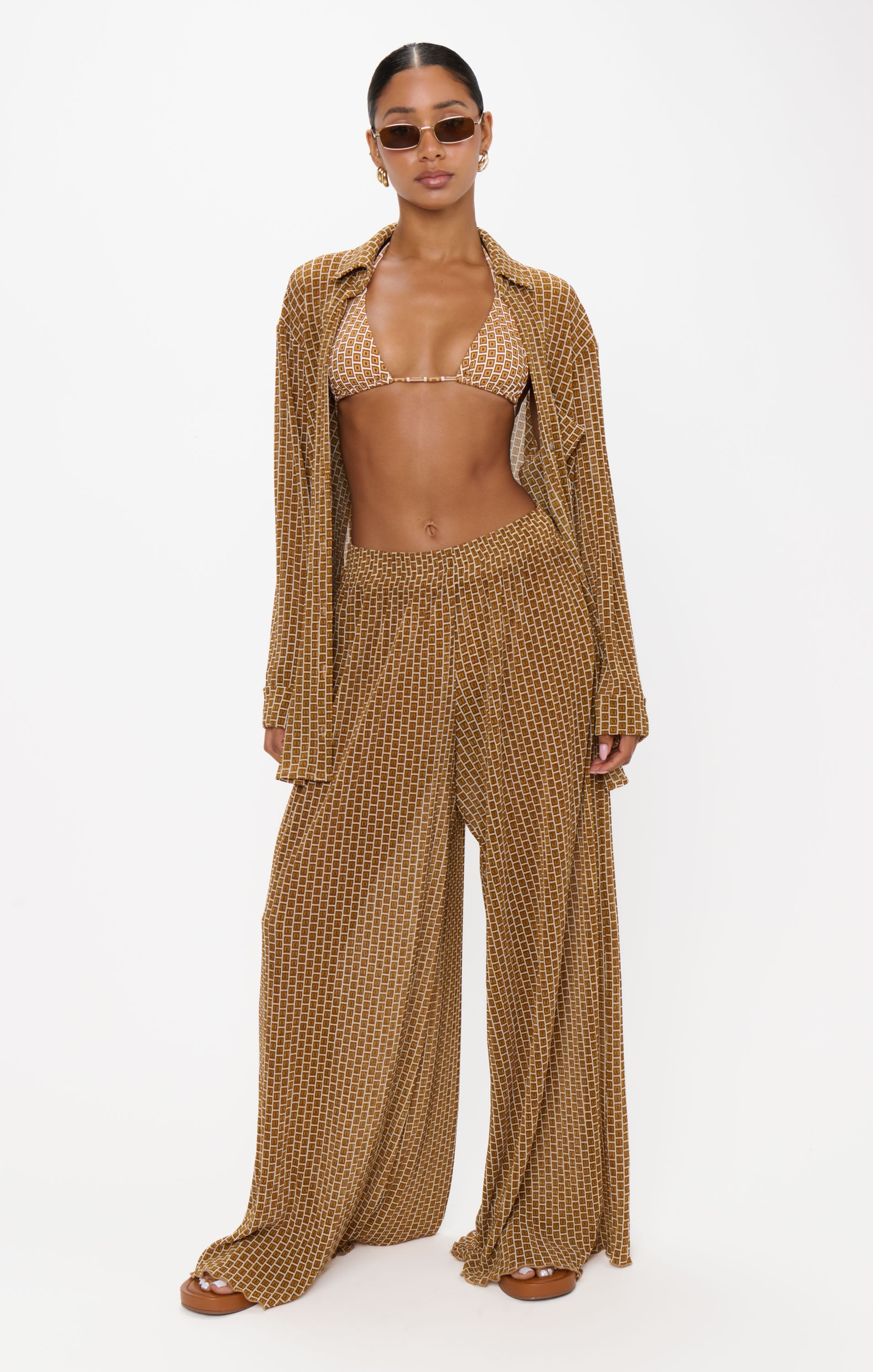 Jet Setter High Waist Wide Leg Pants - Beachy Bronze Geo