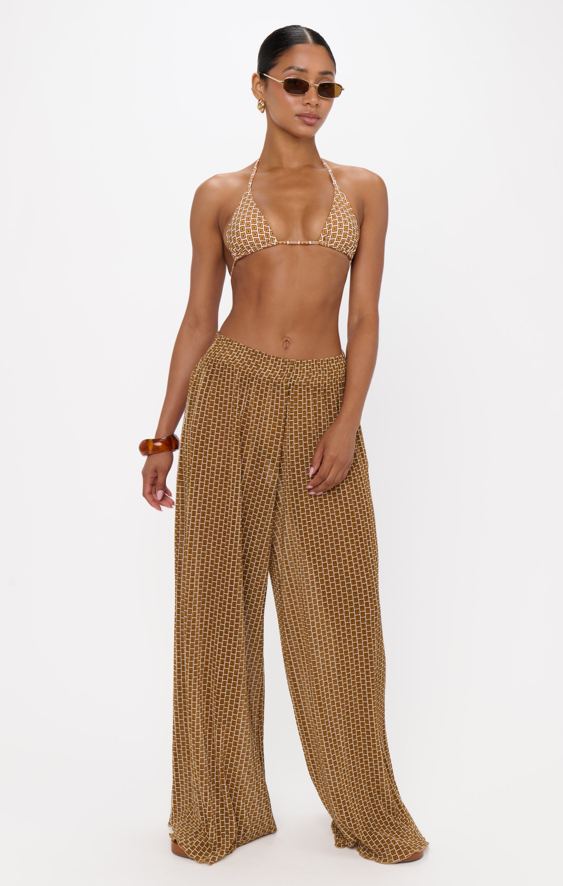 Jet Setter High Waist Wide Leg Pants - Beachy Bronze Geo