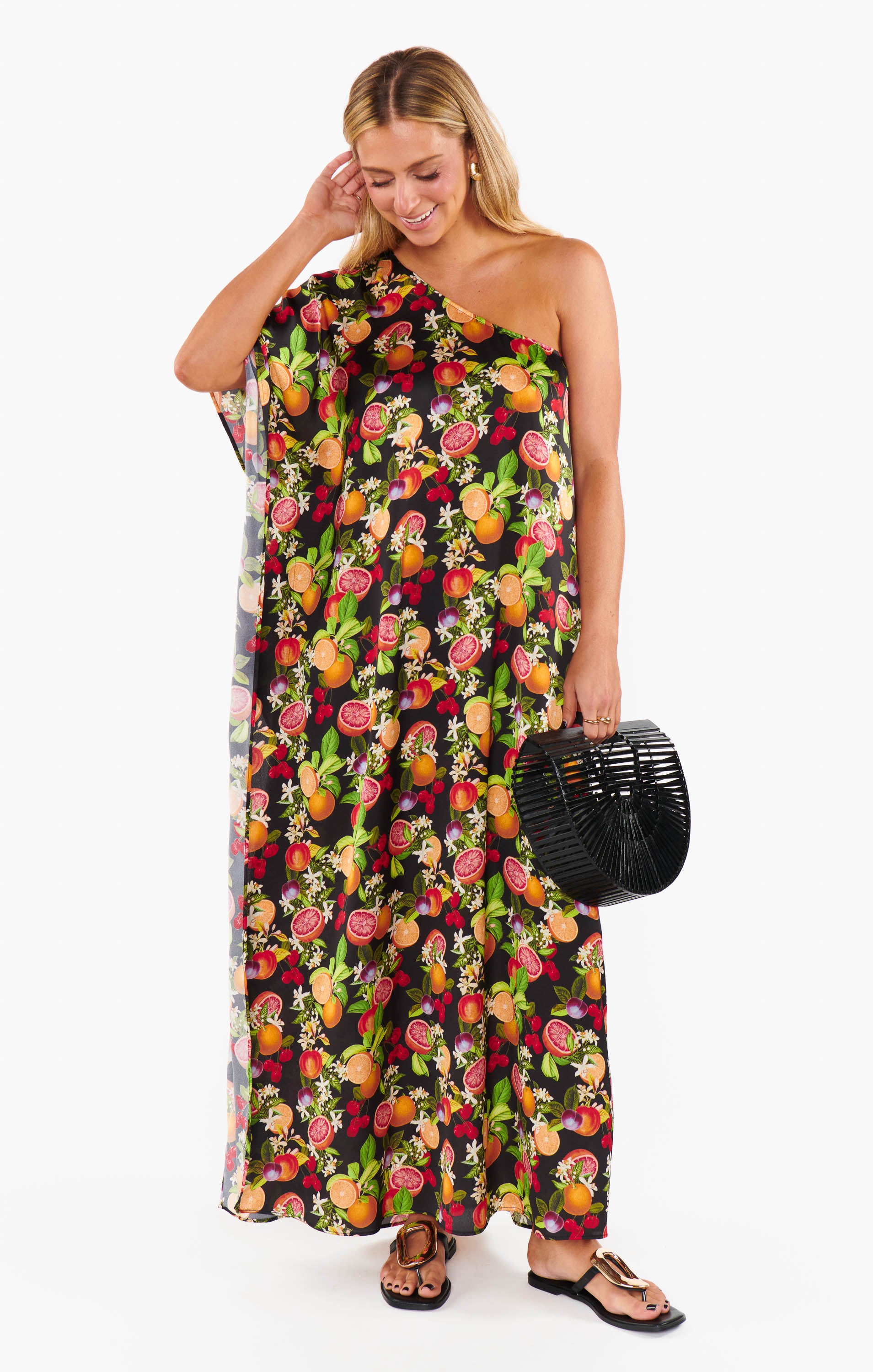 Tropez Maxi One Shoulder Dress - Tropical Sangria Beach Cover Up