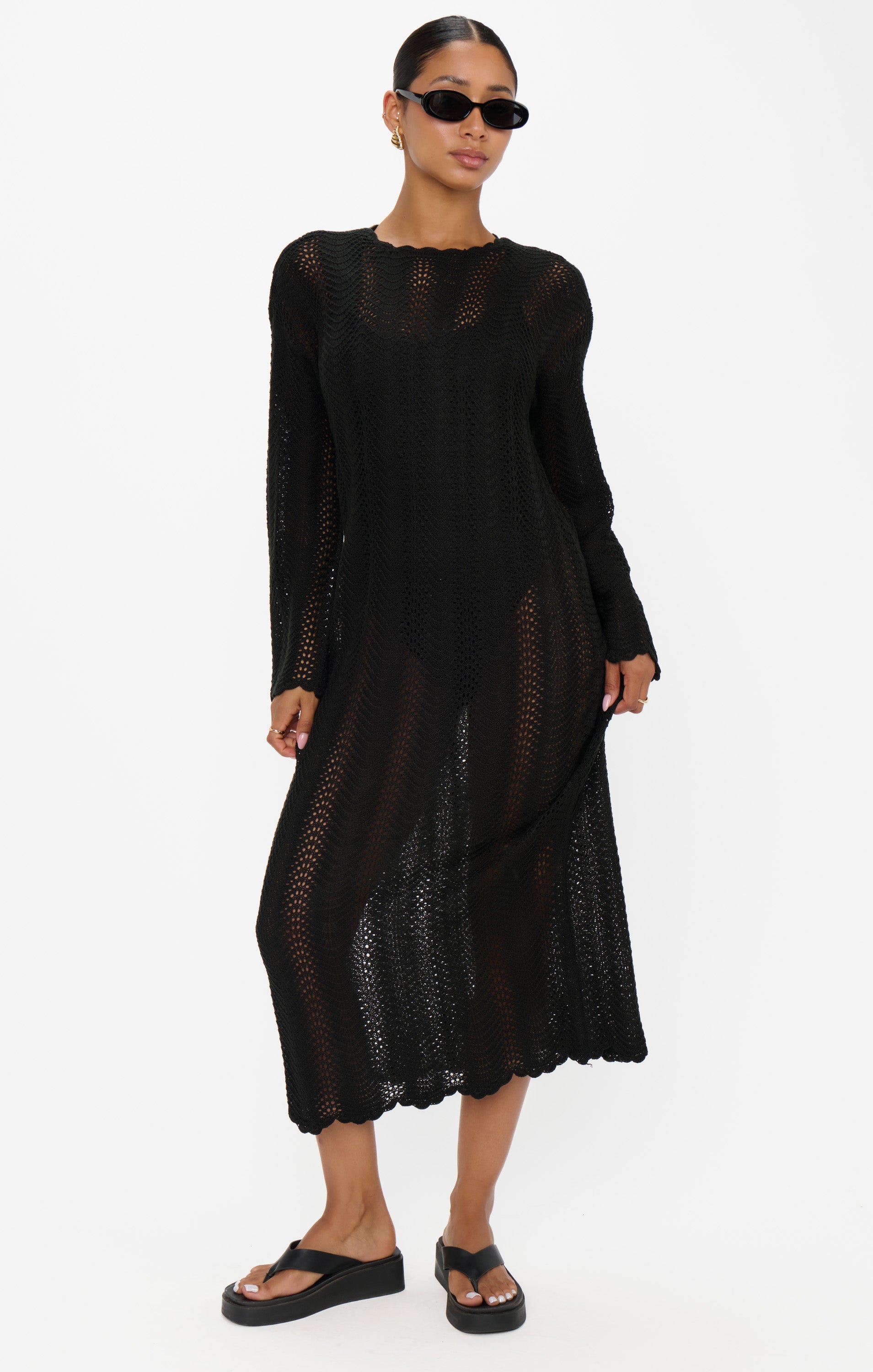 Black Crochet Packable Maxi Pullover for Beach Cover-Up