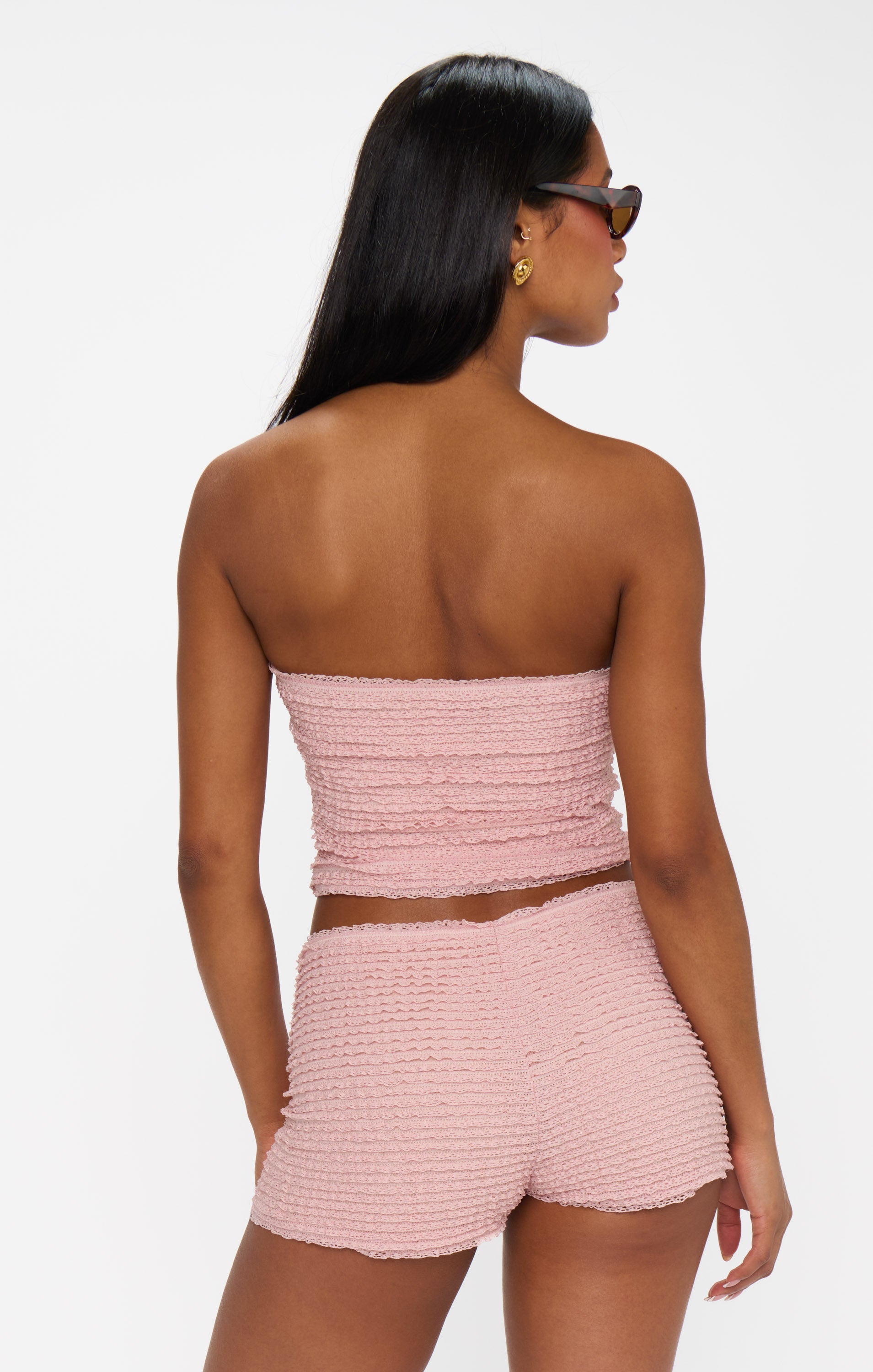 Pink Ruffle Lace High-Rise Shorts for Festivals & Desert Days