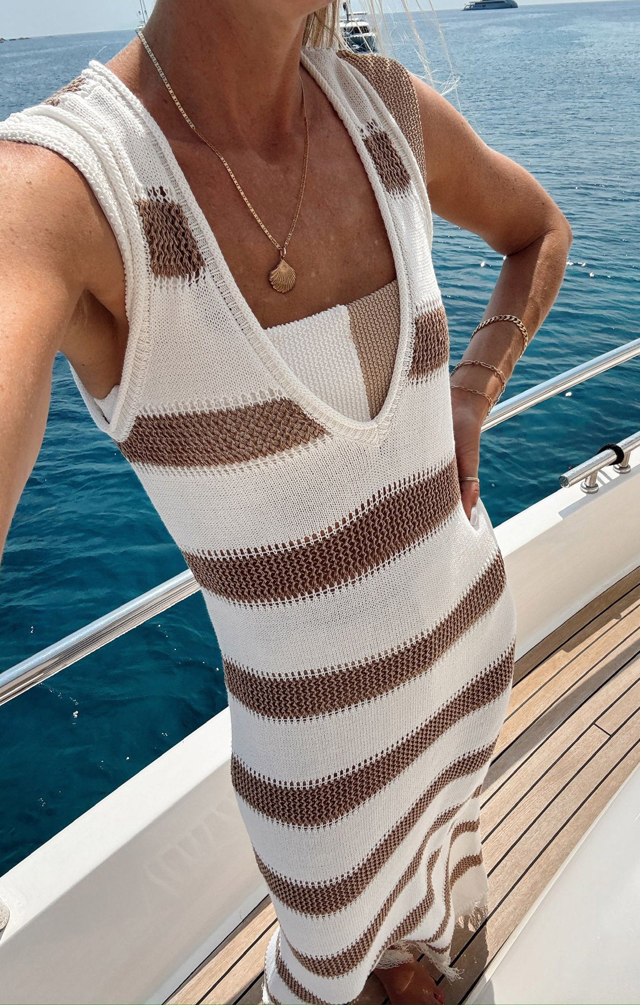 Havana Crochet Beach Coverup Dress with V-Neck & Tassels