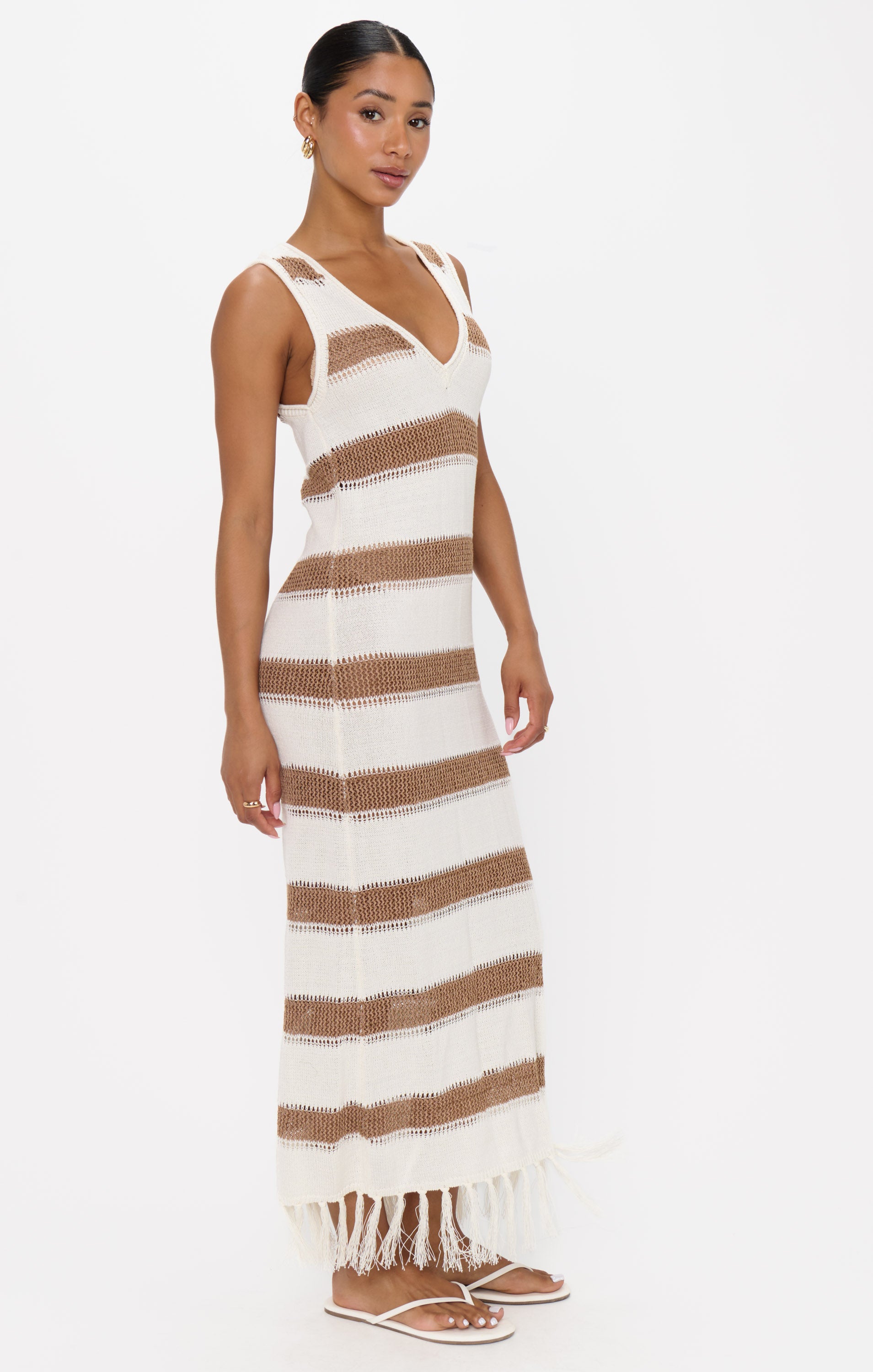 Havana Crochet Beach Coverup Dress with V-Neck & Tassels