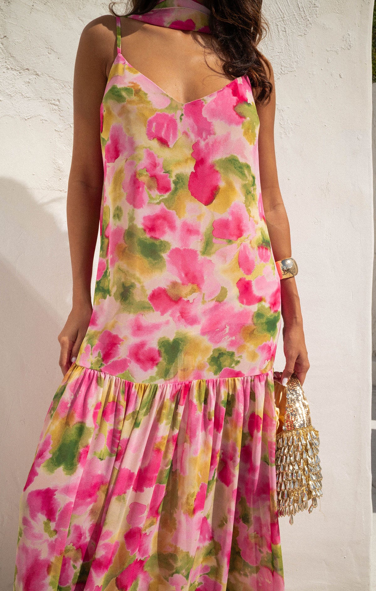 Dalia Floral Chiffon Maxi Dress with Scarf for Special Occasions