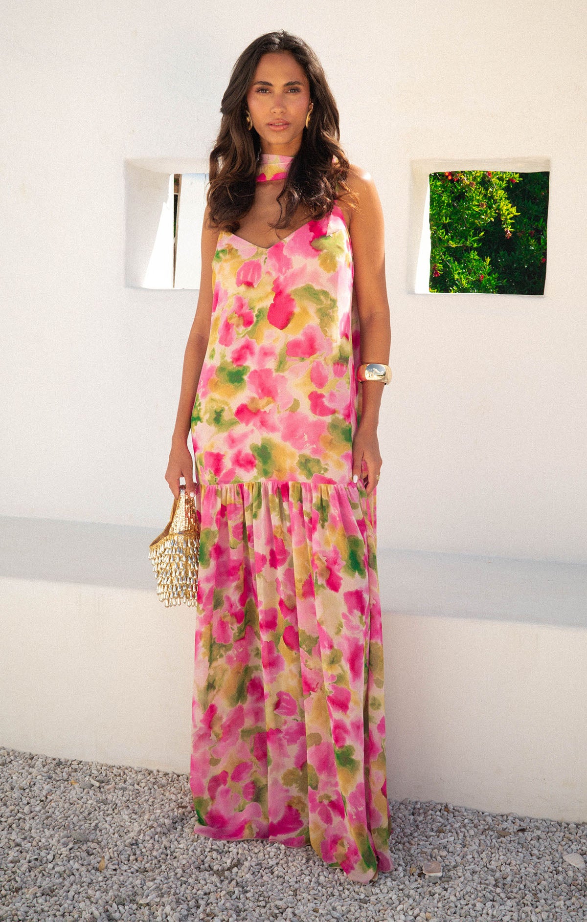 Dalia Floral Chiffon Maxi Dress with Scarf for Special Occasions