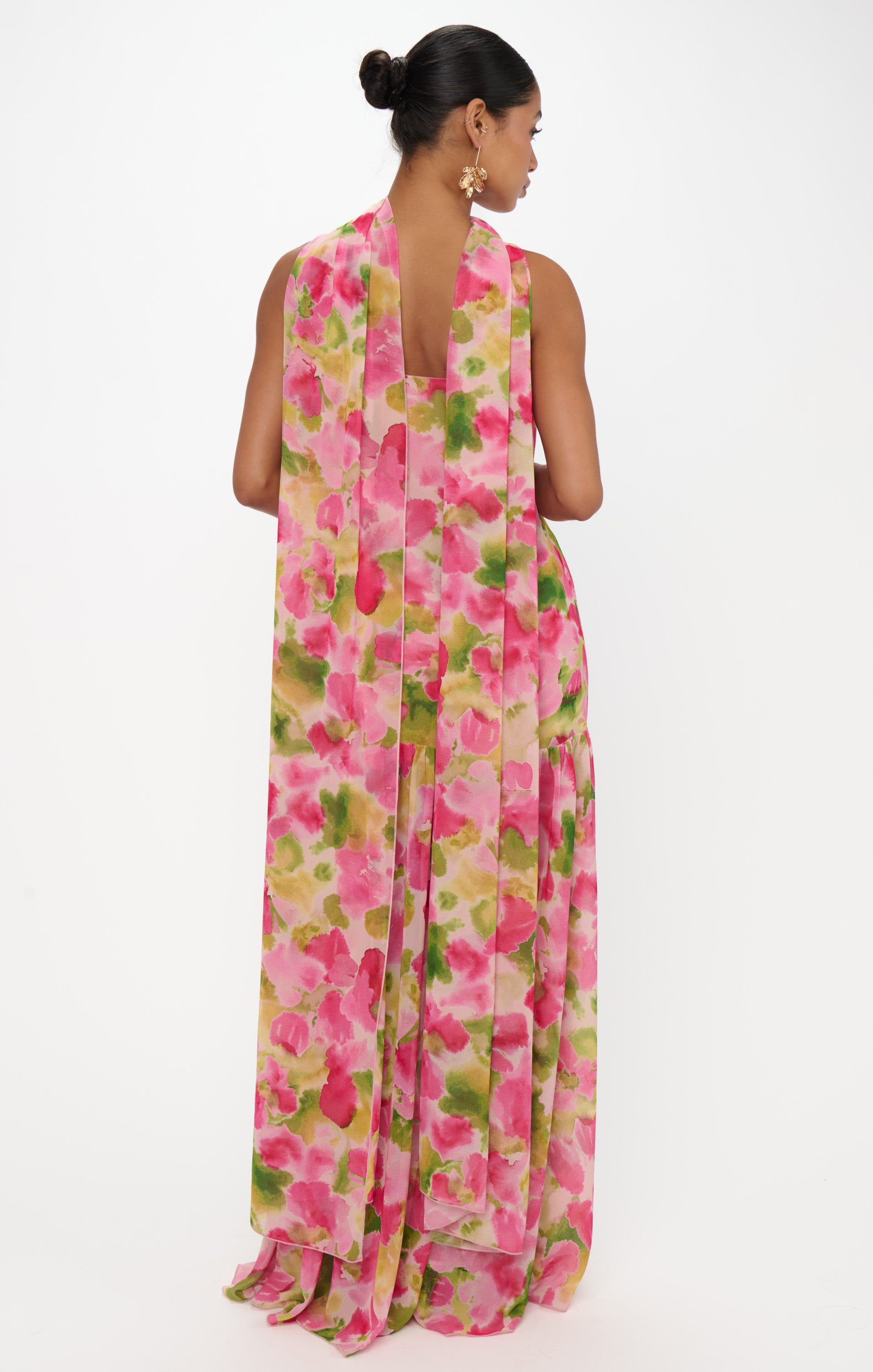 Dalia Floral Chiffon Maxi Dress with Scarf for Special Occasions
