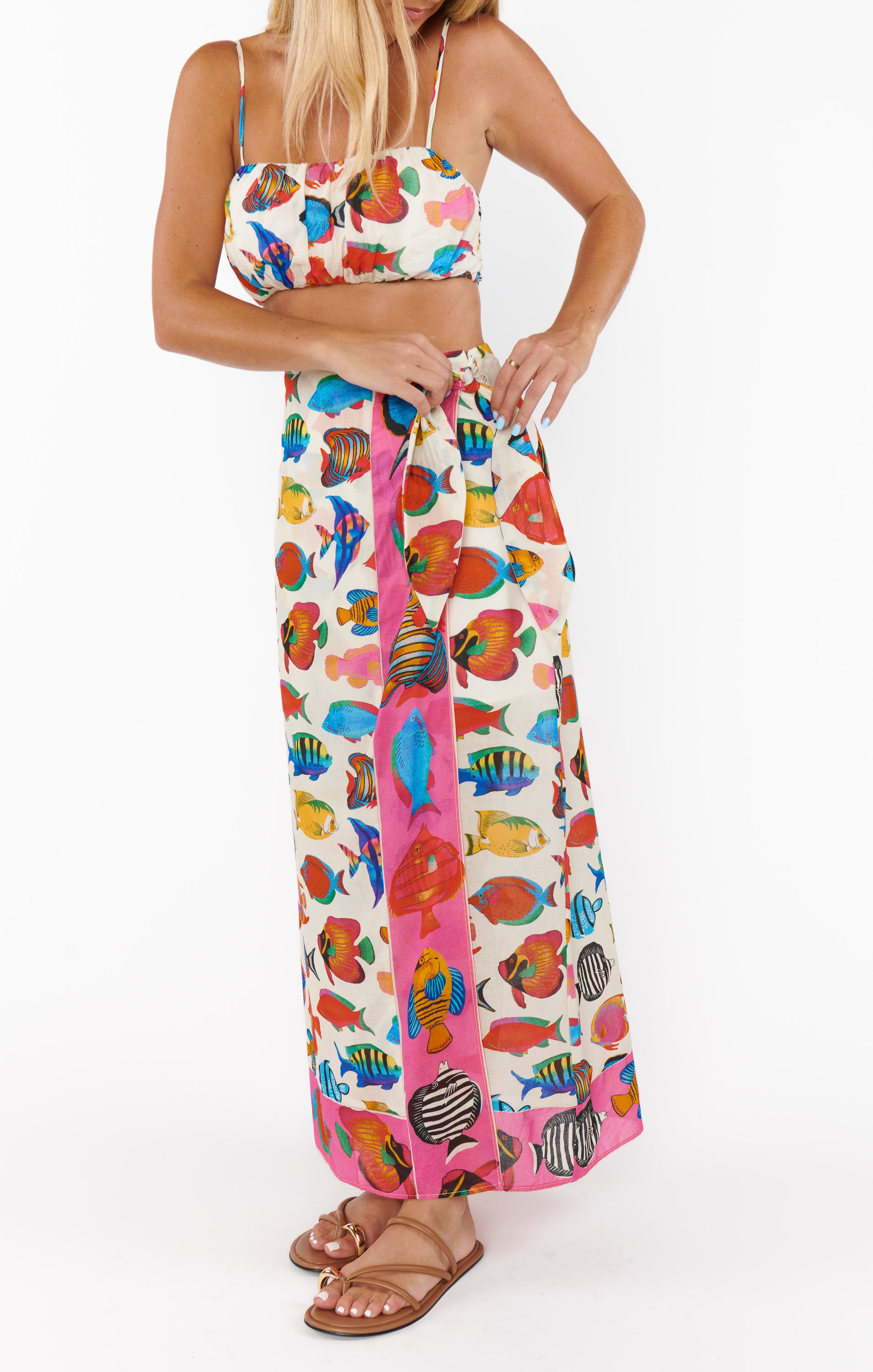 Tia Wrap Skirt with Side Zipper - Rainbow Reef Design