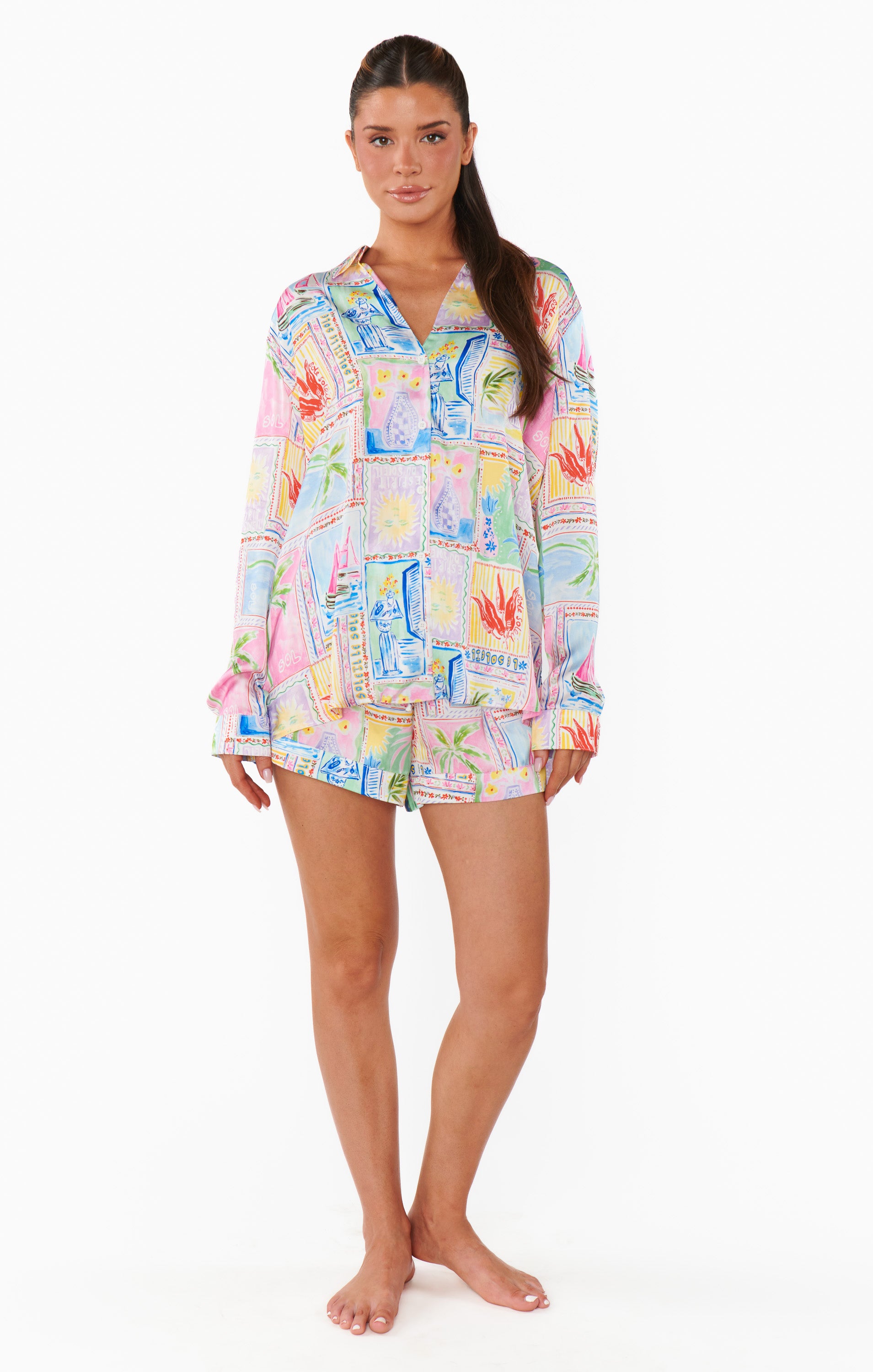 Silky Soleil Pajama Set - Summer Print Sleepwear