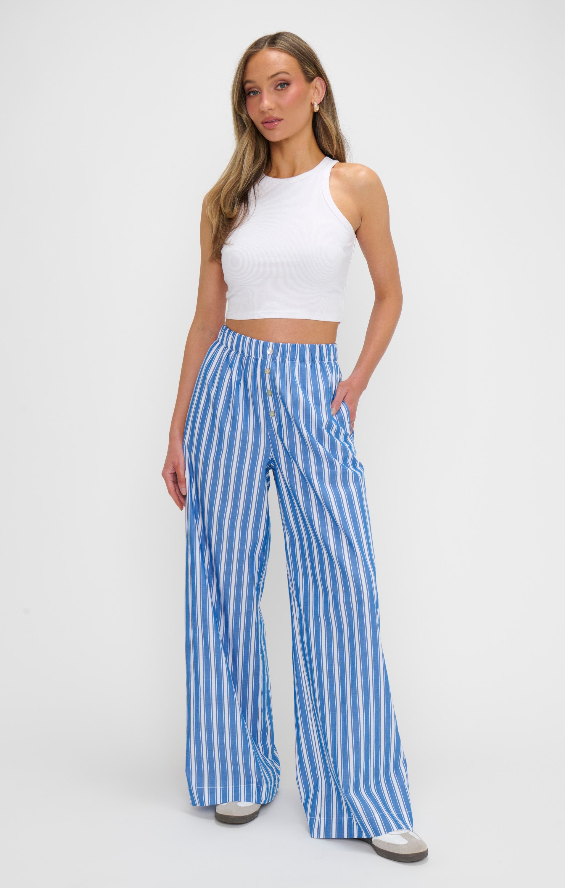 Men's Coastal Blue Striped Boxer Pants - Loose Fit & Lightweight