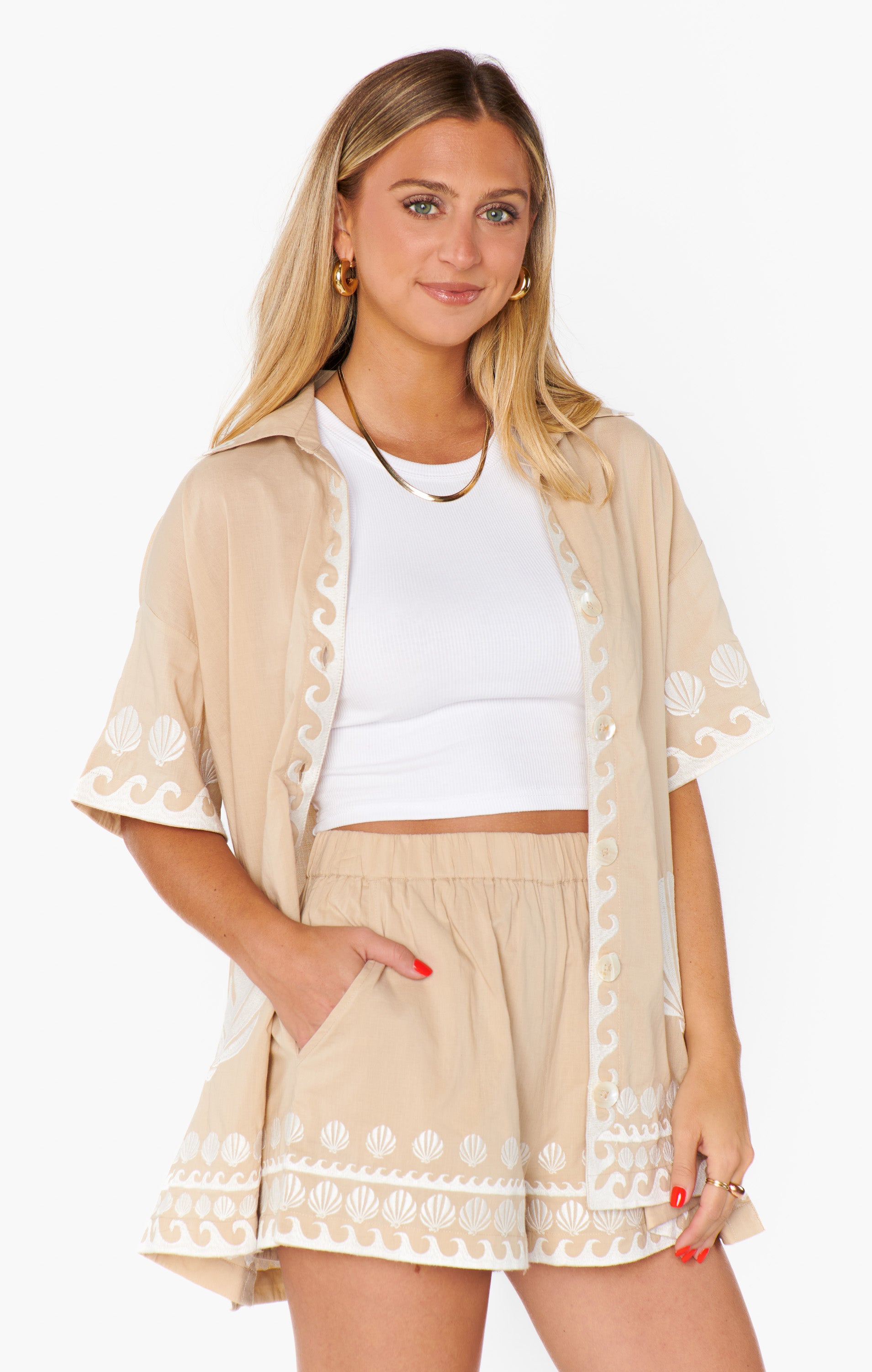 Hendrix High Waist Shell Print Shorts ~ Flowy Capri Style