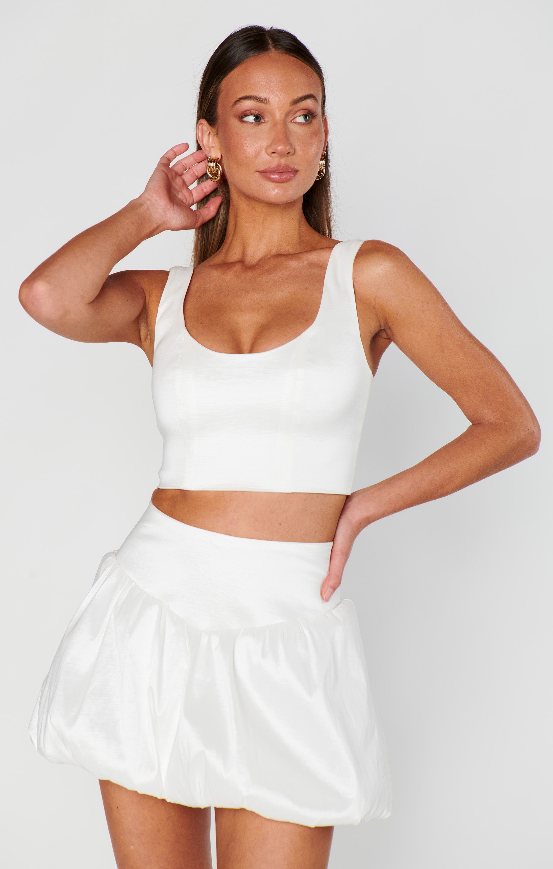 Celeste White Taffeta Skort with Built-in Shorts